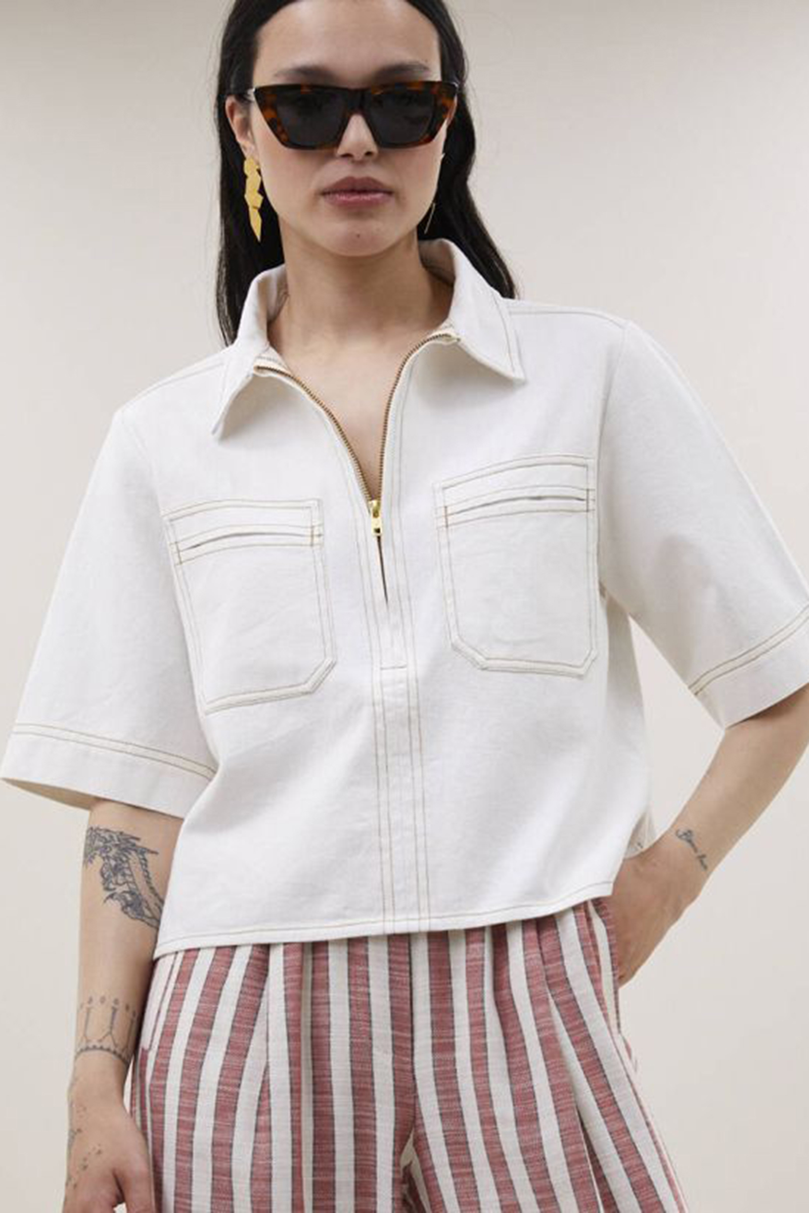 Dames blouse korte mouw ecru