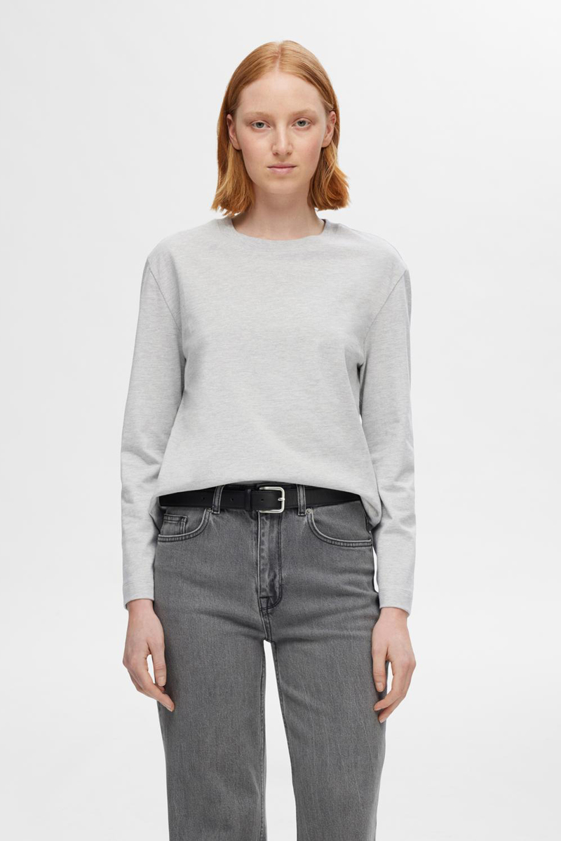 Dames t-shirt lange mouw grijs