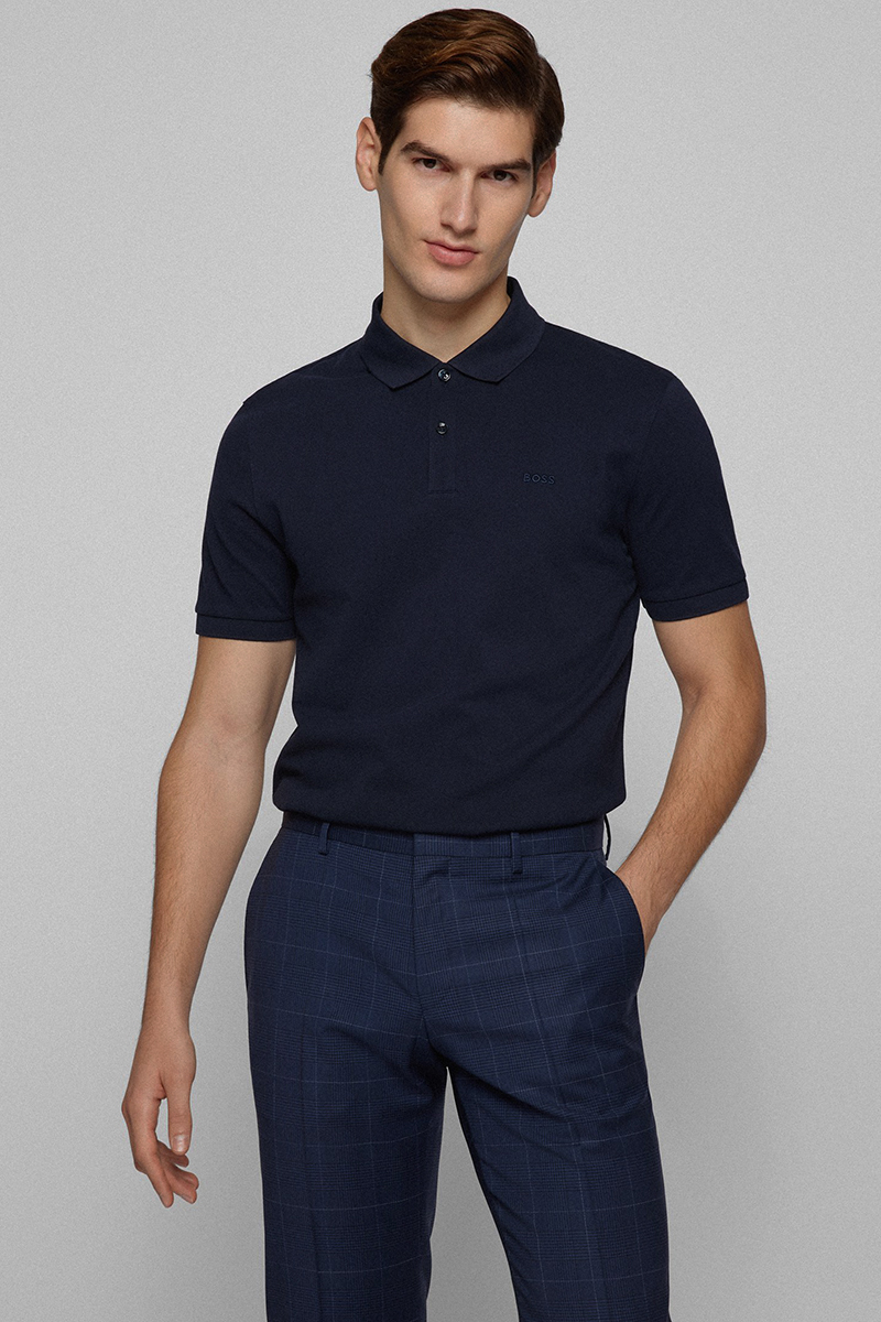 Heren polo korte mouw blauw