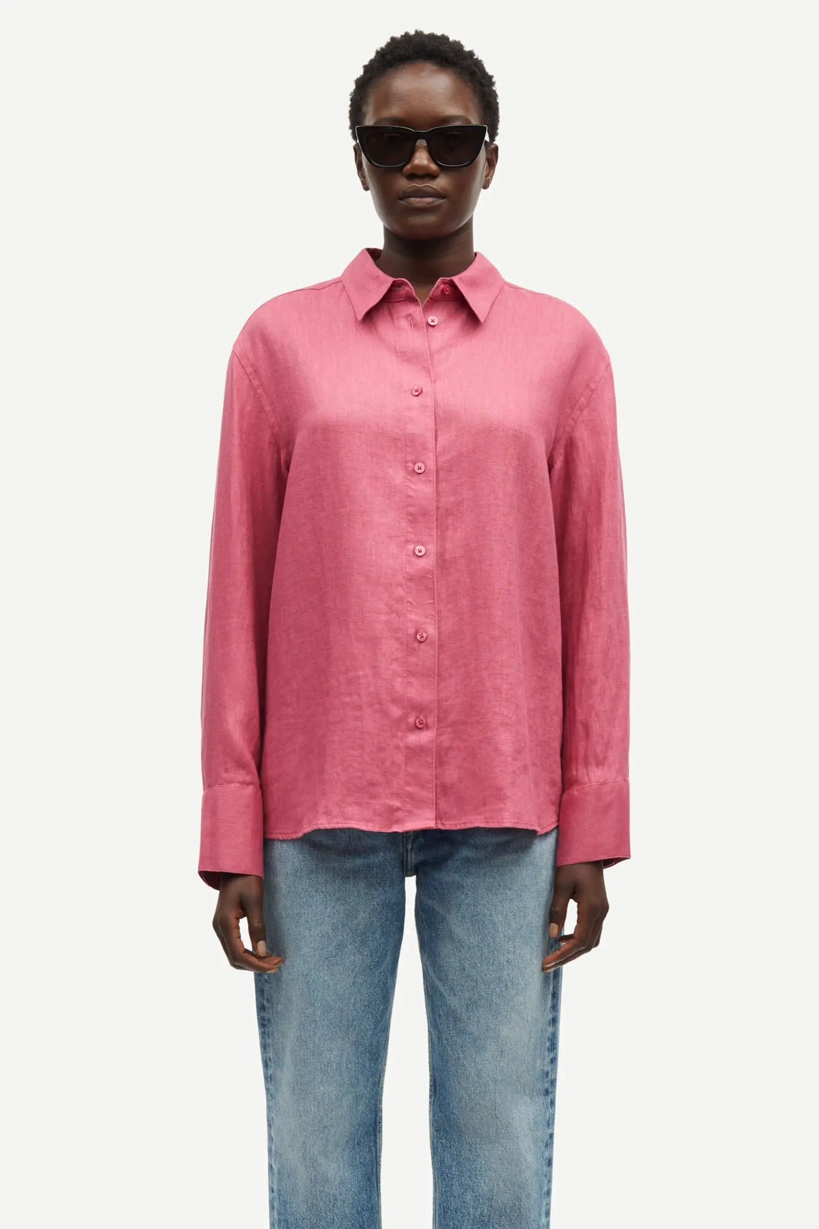 Dames blouse lange mouw rose