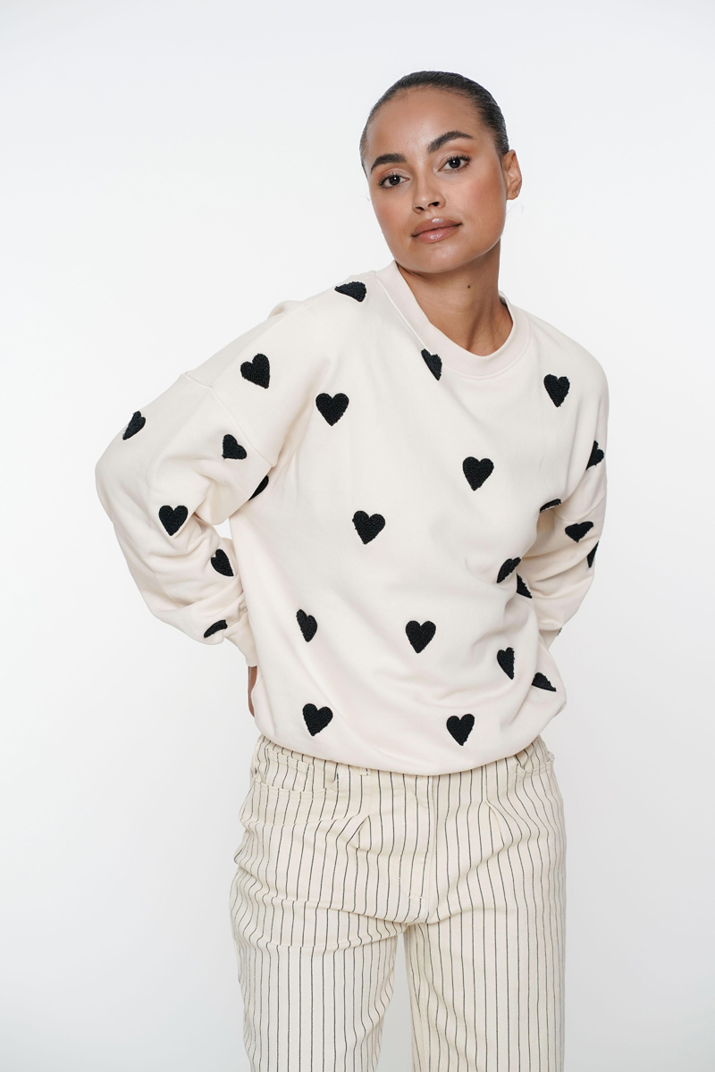 Geisha Sweater hearts terry bruin/beige-1 2