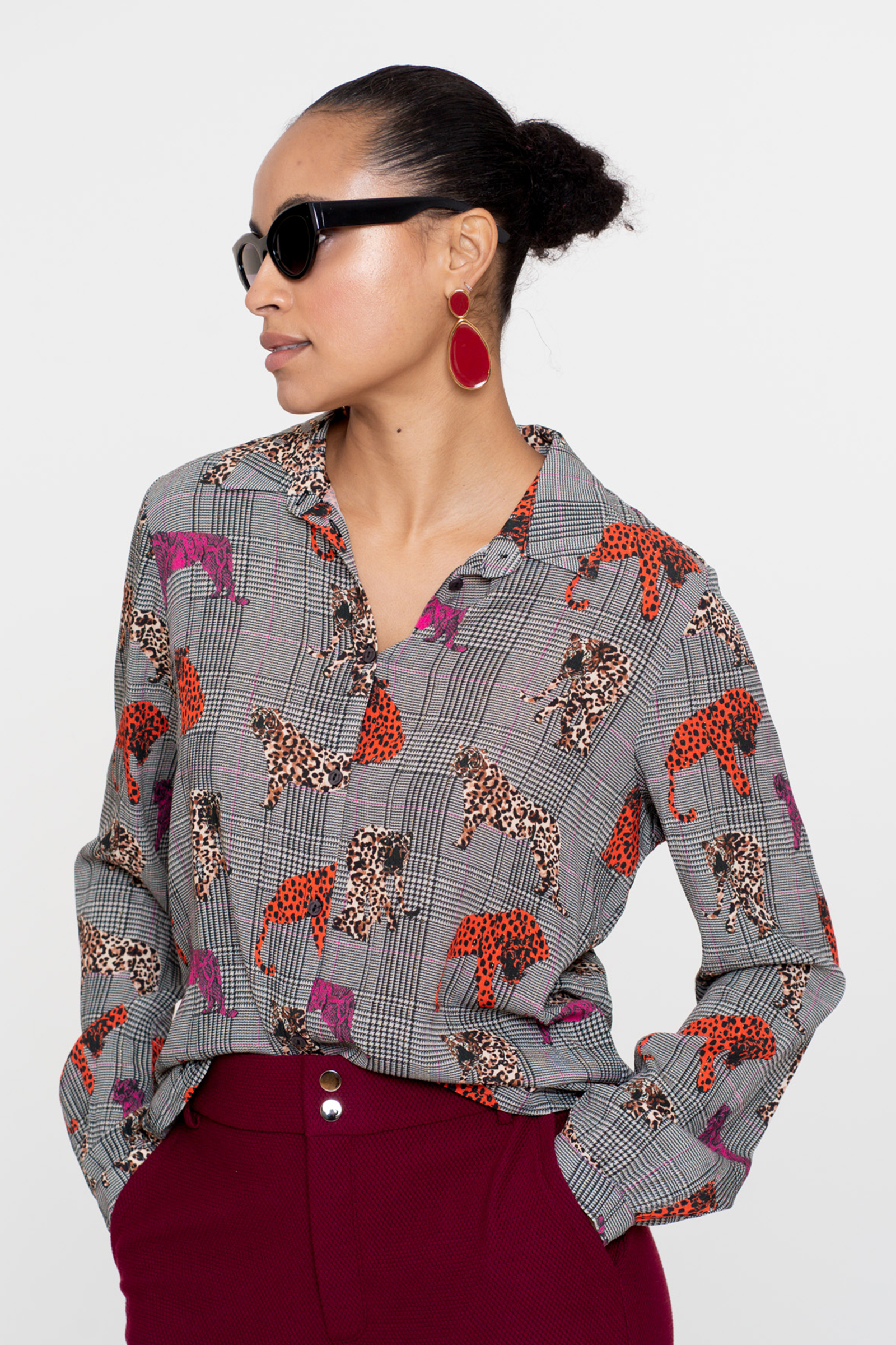 Dames blouse lange mouw rose