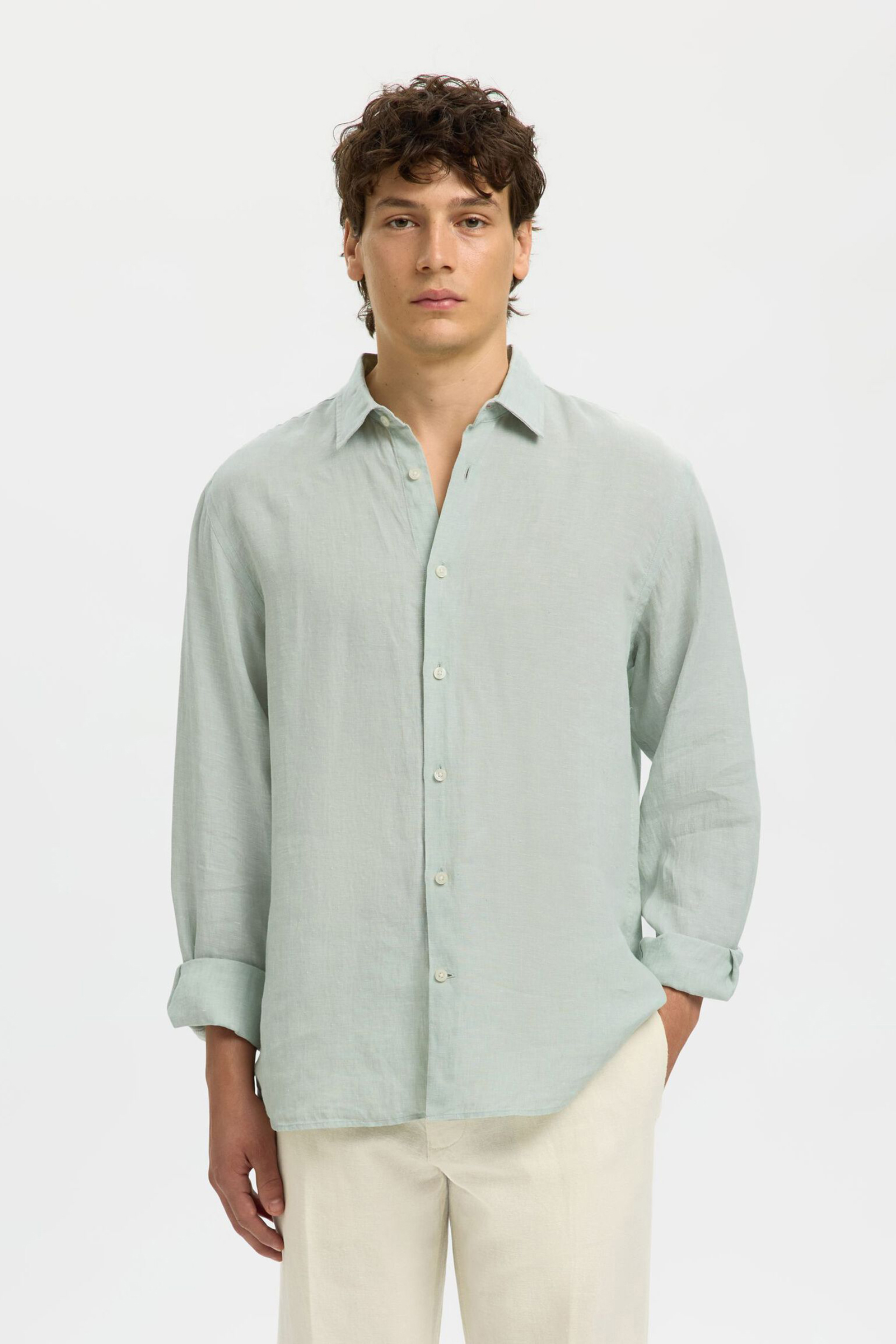 Heren overhemd lm casual grijs