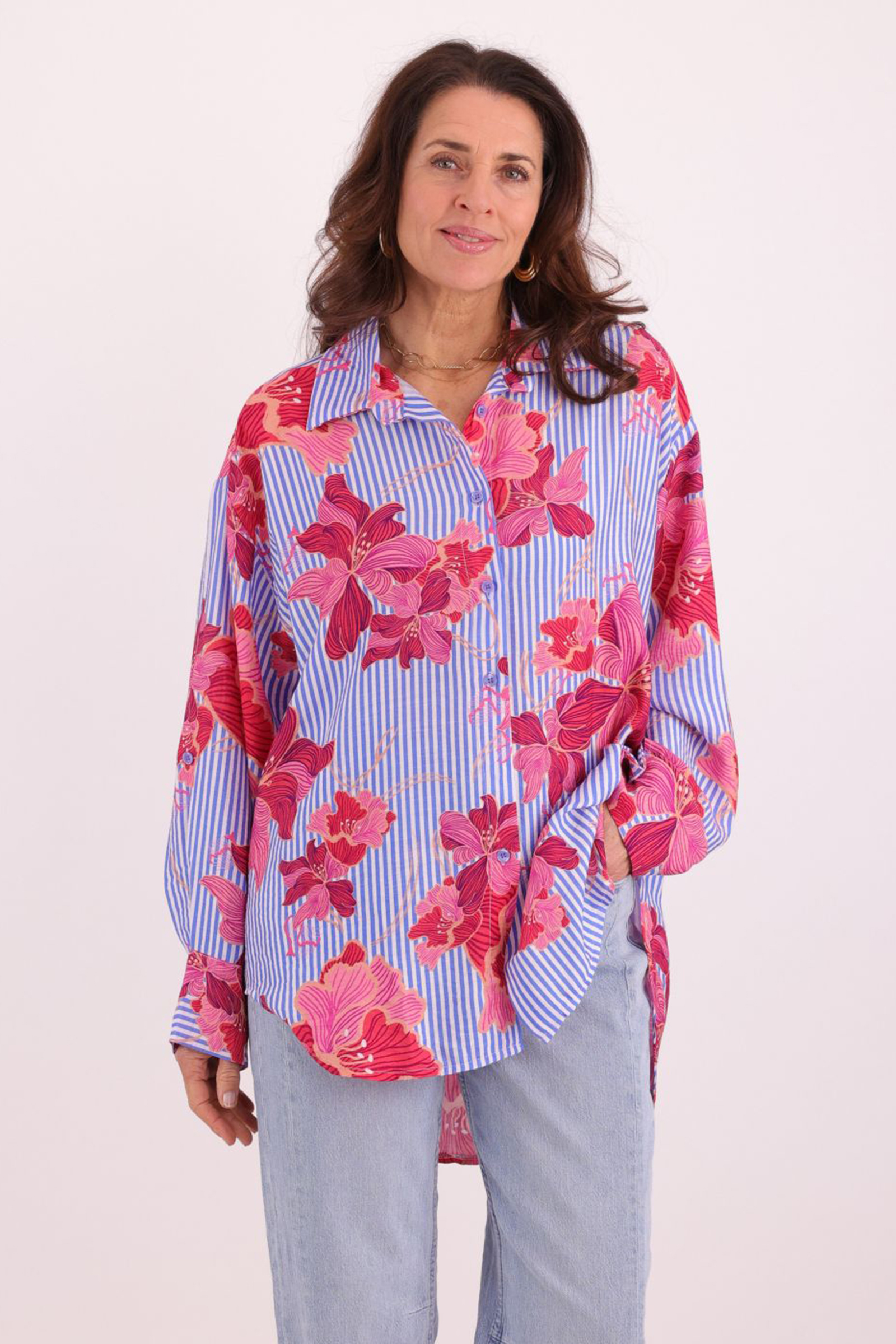 Dames blouse lange mouw blauw