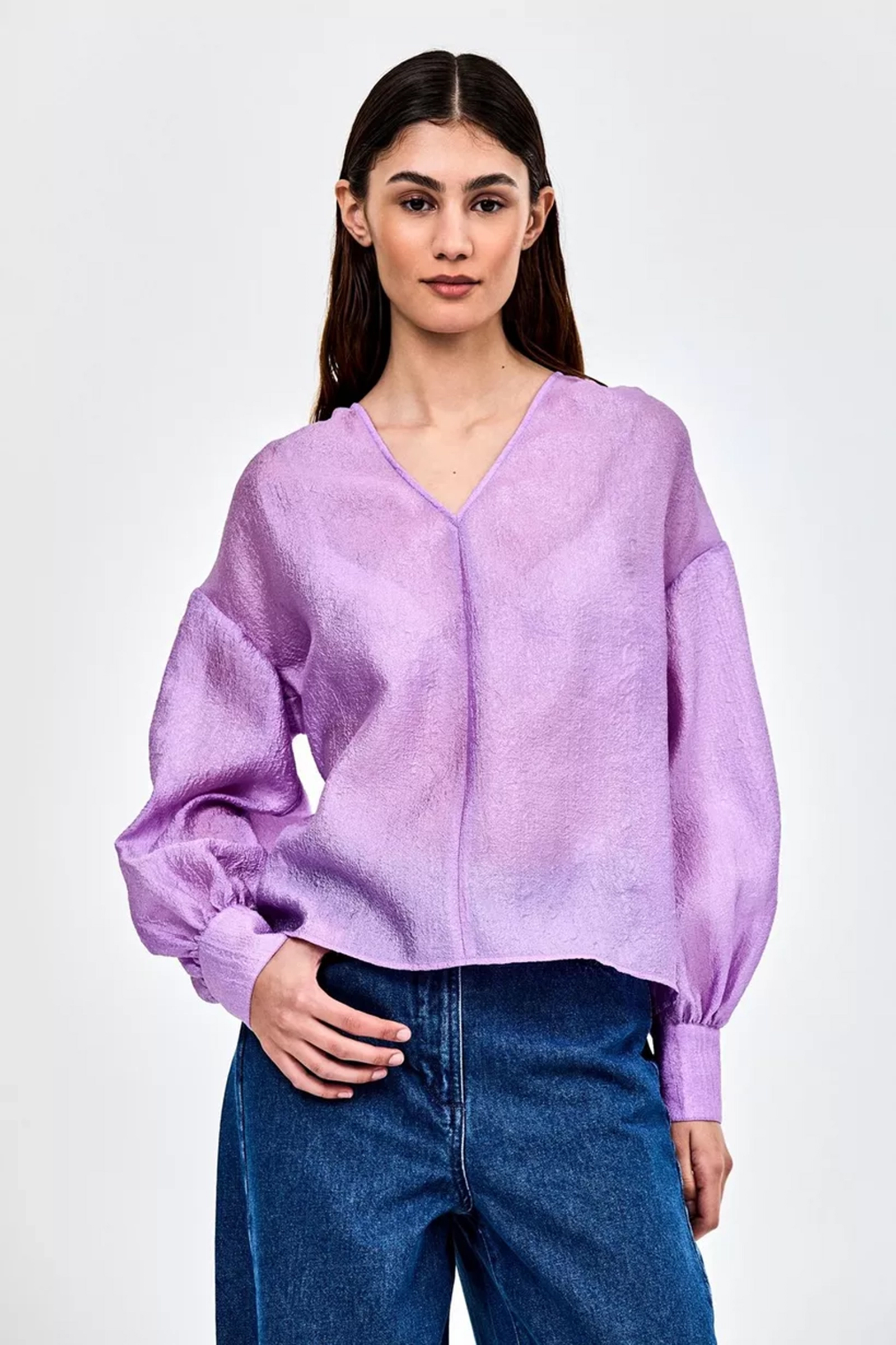 Dames blouse lange mouw paars