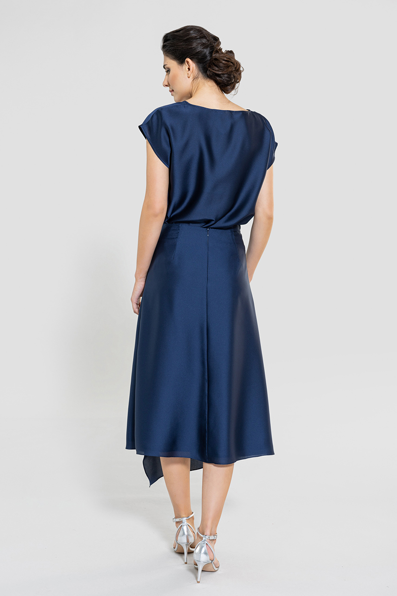 Swing Midirock aus nachhaltigem Satin Blauw-1 4