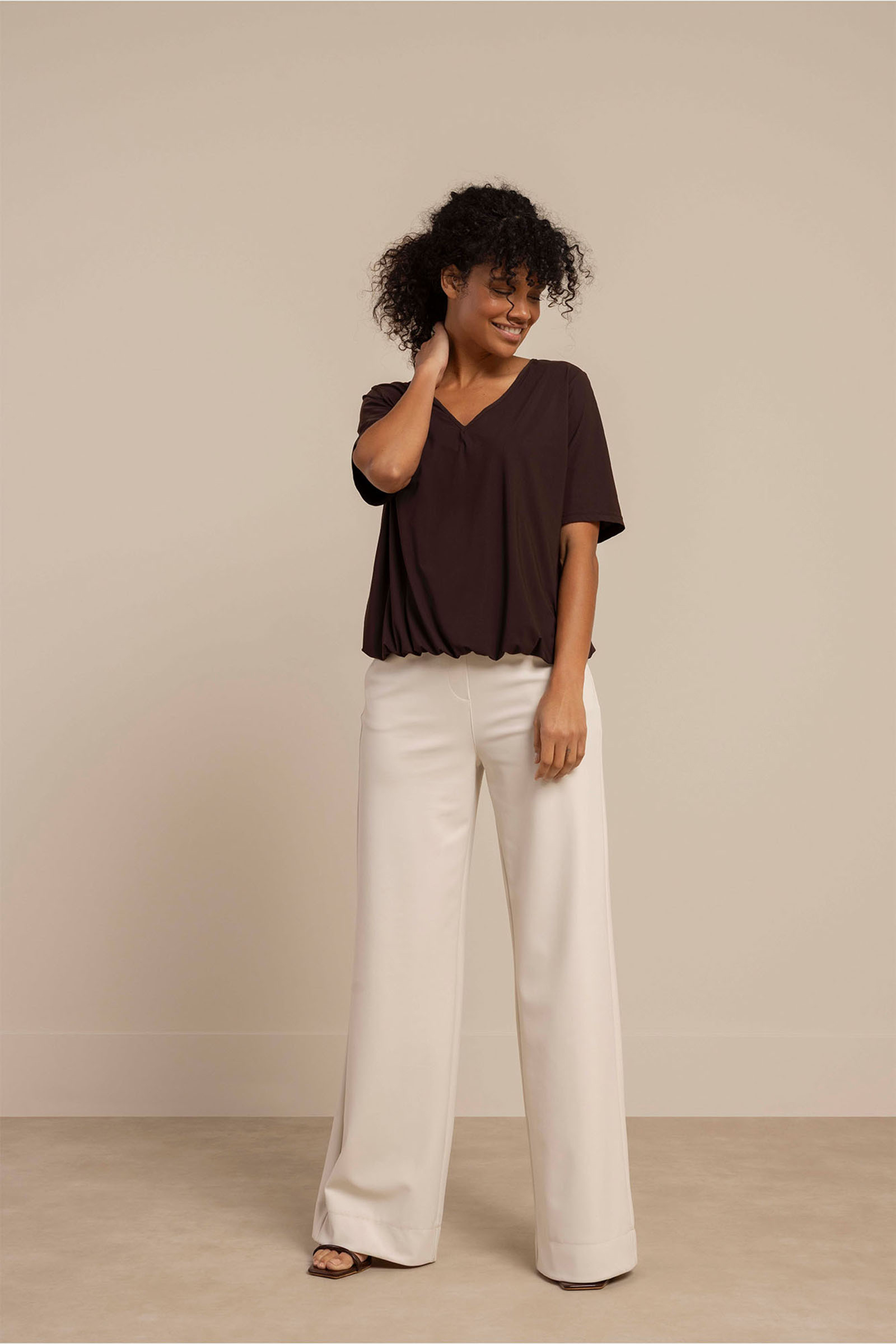 Dames t-shirt korte mouw bruin