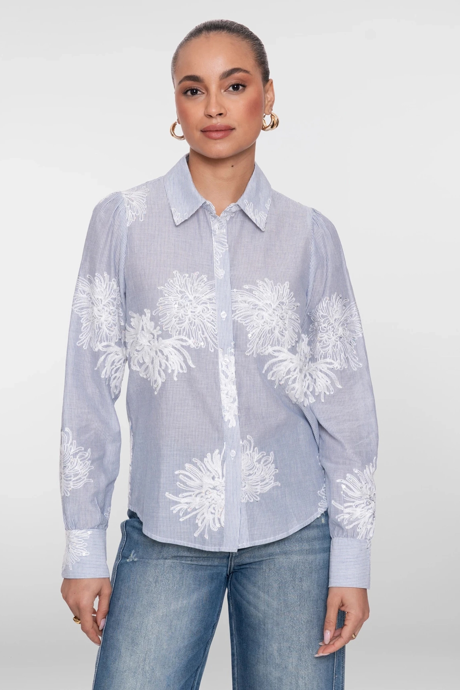 Dames blouse korte mouw blauw