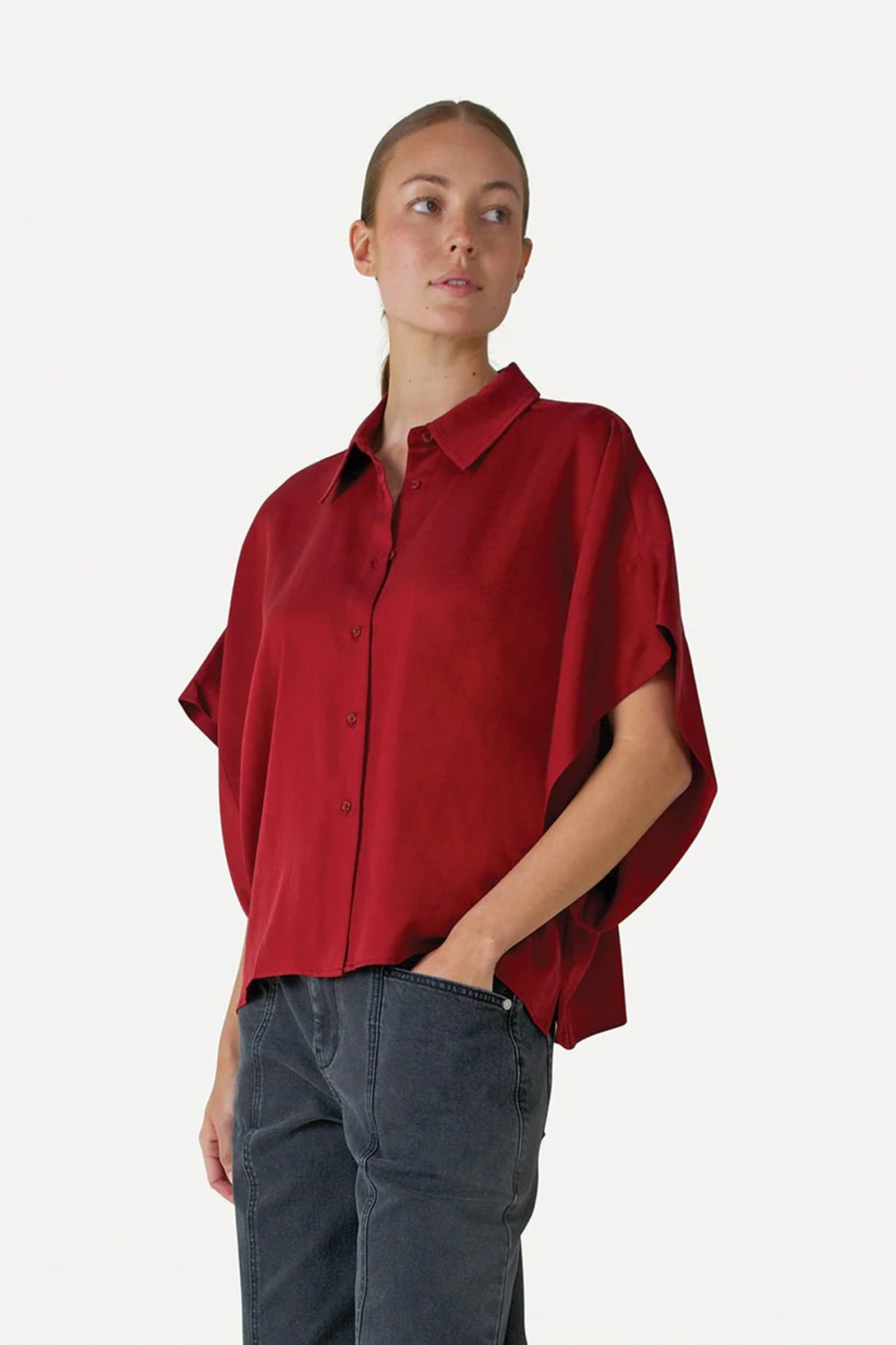 Dames blouse korte mouw rood