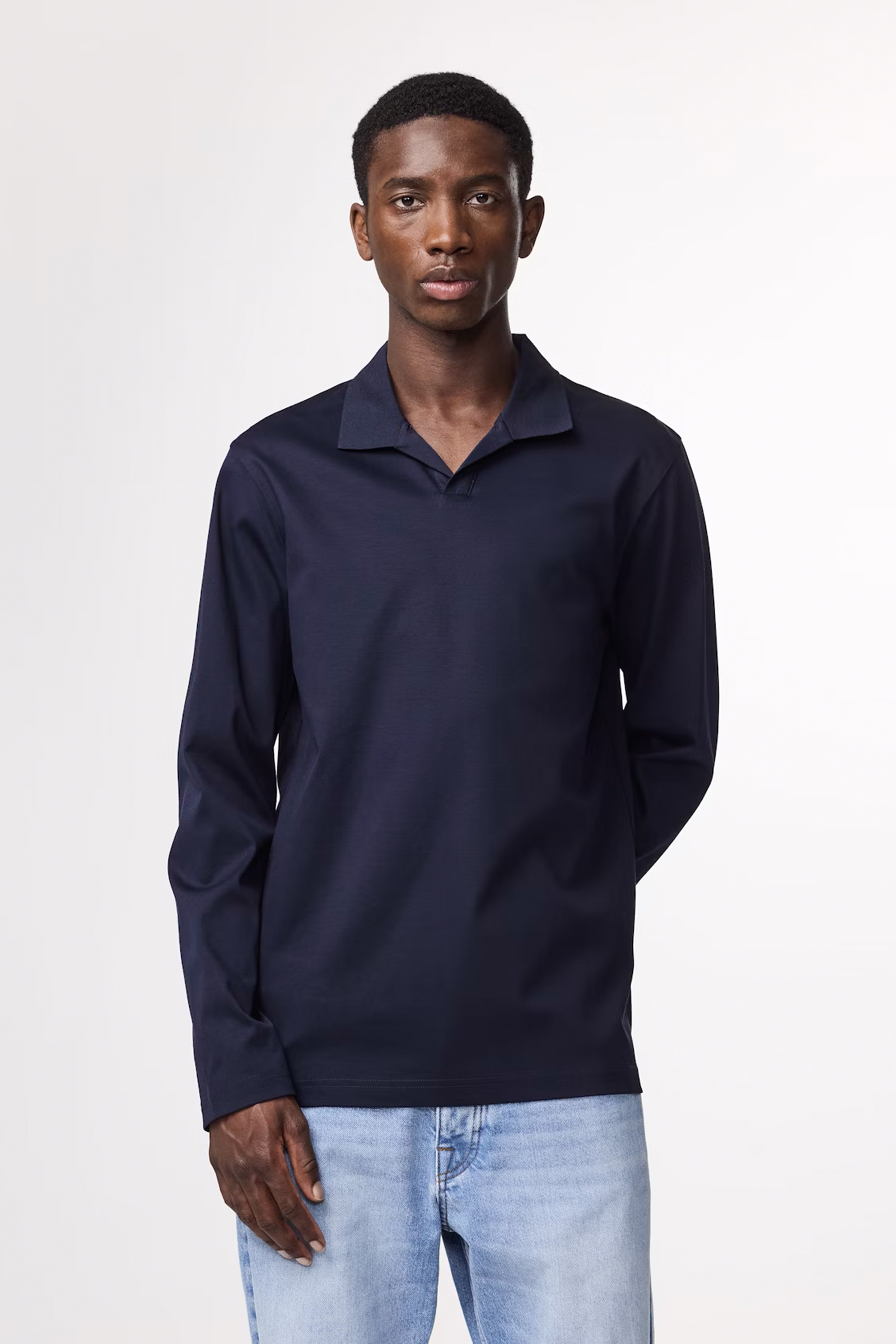 Heren polo lange mouw blauw