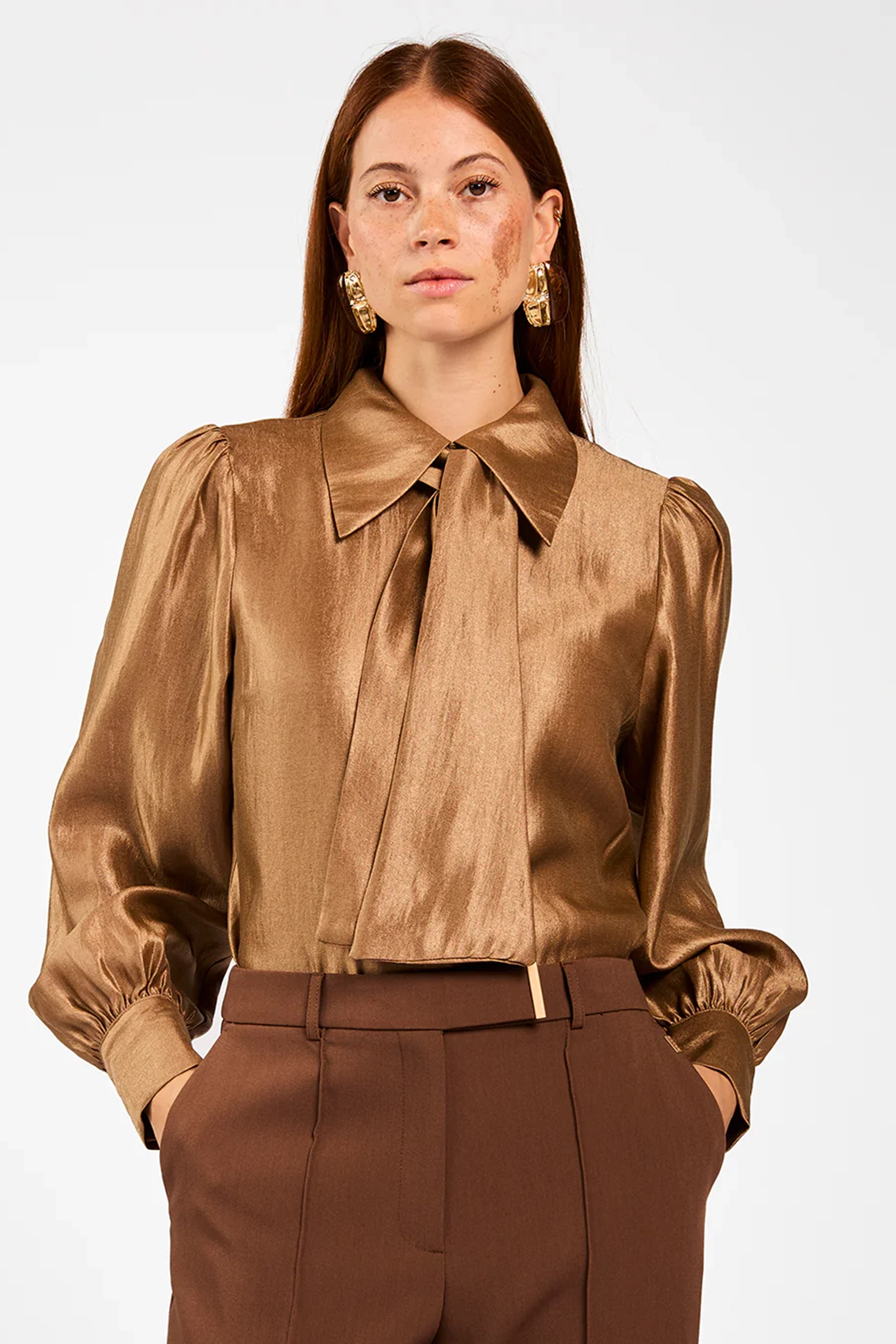 Dames blouse lange mouw bruin