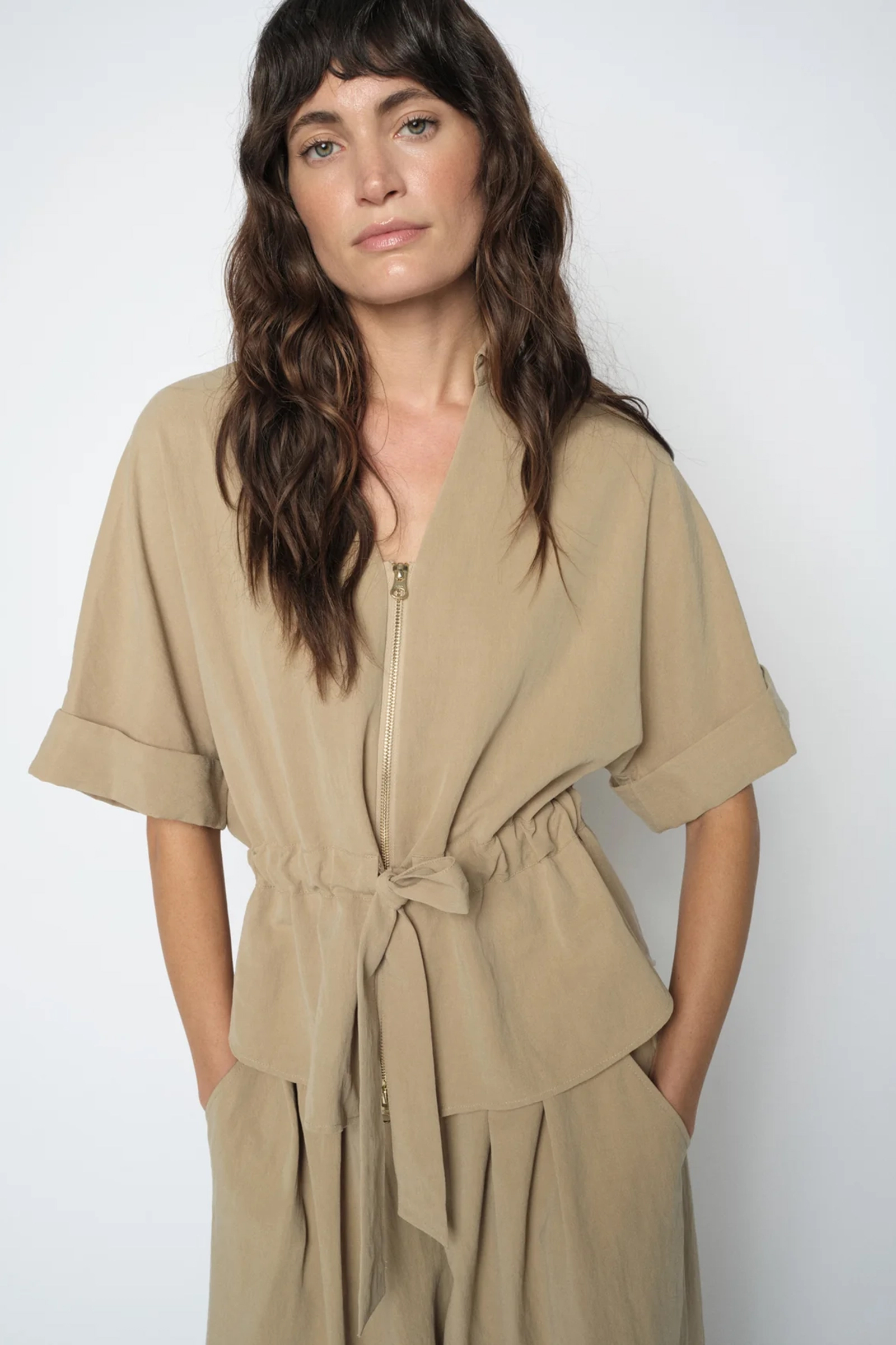 Dames blouse lange mouw bruin