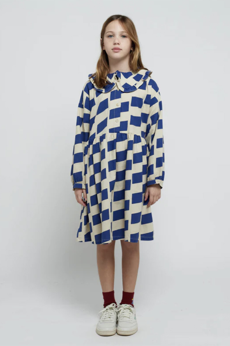 Bobo Choses checker allover woven dress Blauw-1 2