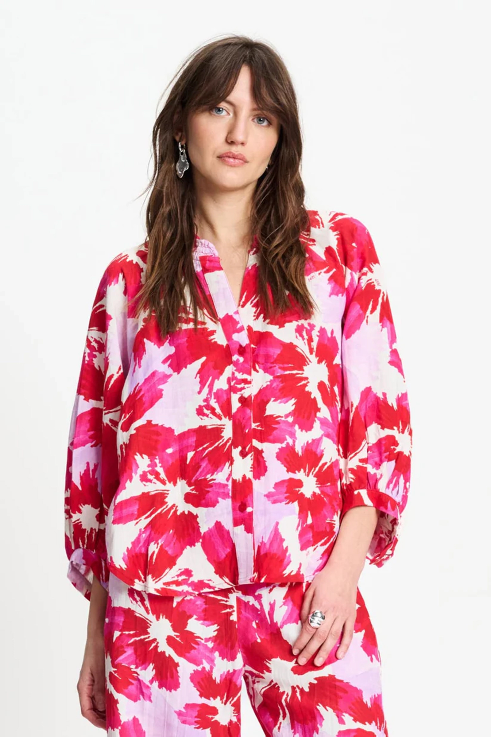 Dames blouse lange mouw blauw