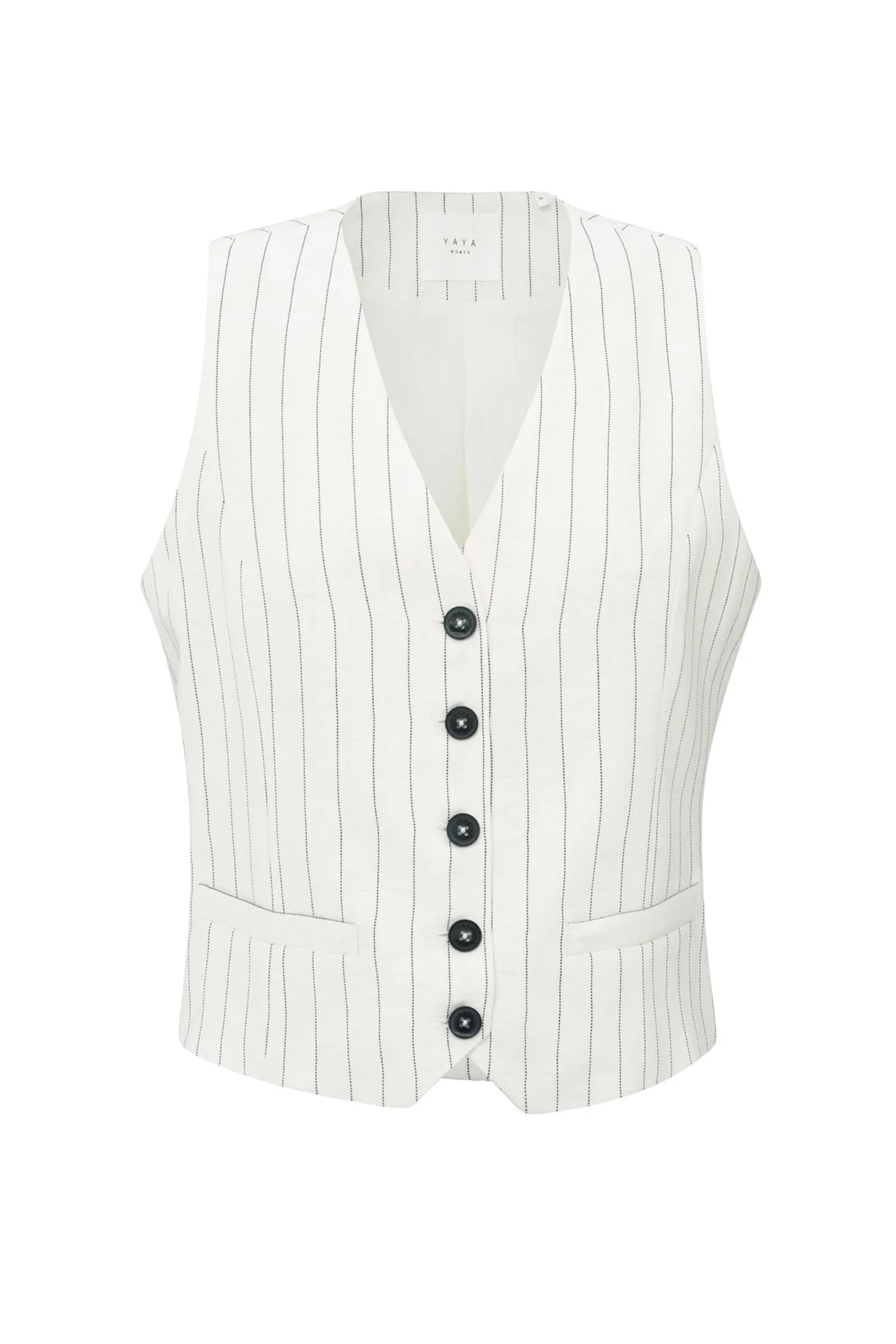 Yaya Linen mix pinstripe gilet SAND LINEN BEIGE DESSIN 1
