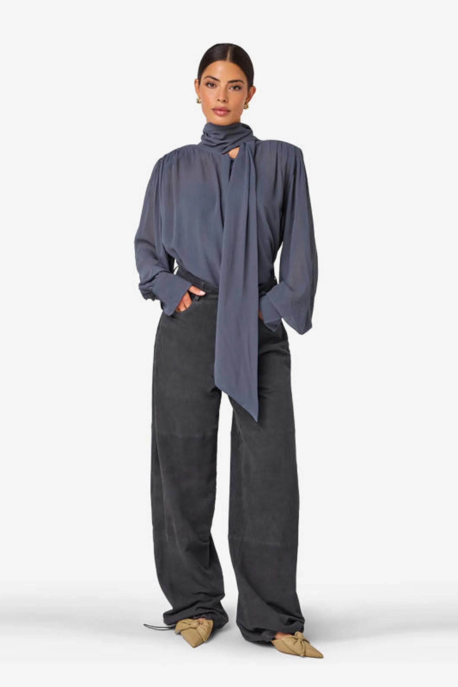Dames blouse lange mouw blauw