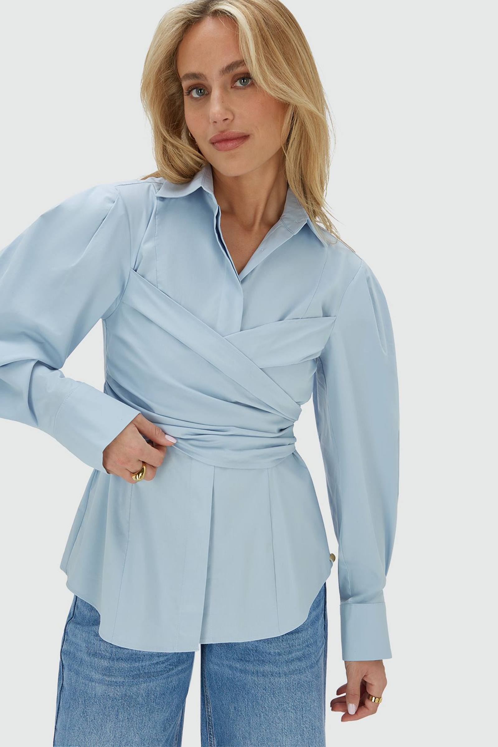 Dames blouse lange mouw blauw