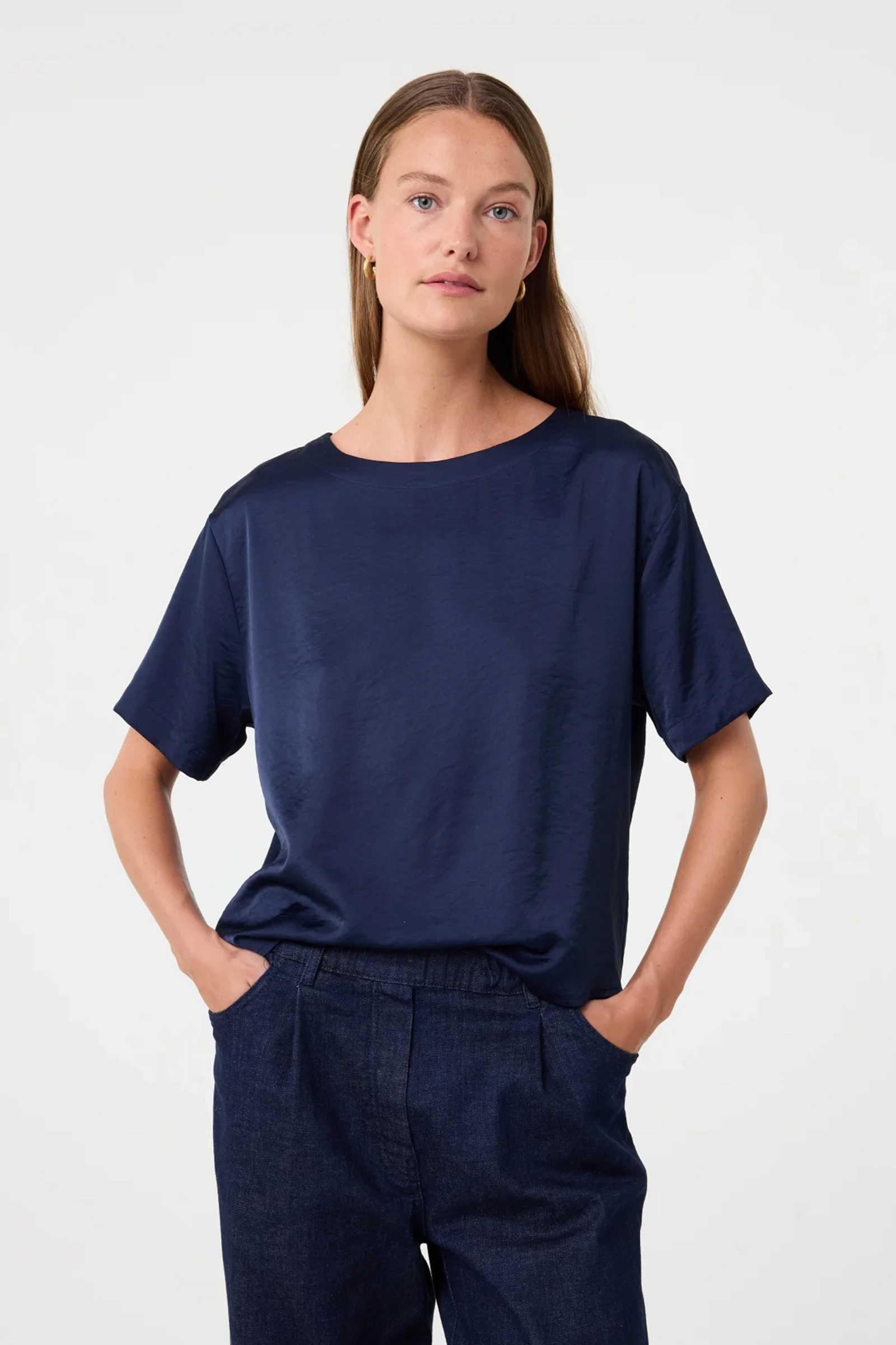 Dames blouse korte mouw blauw