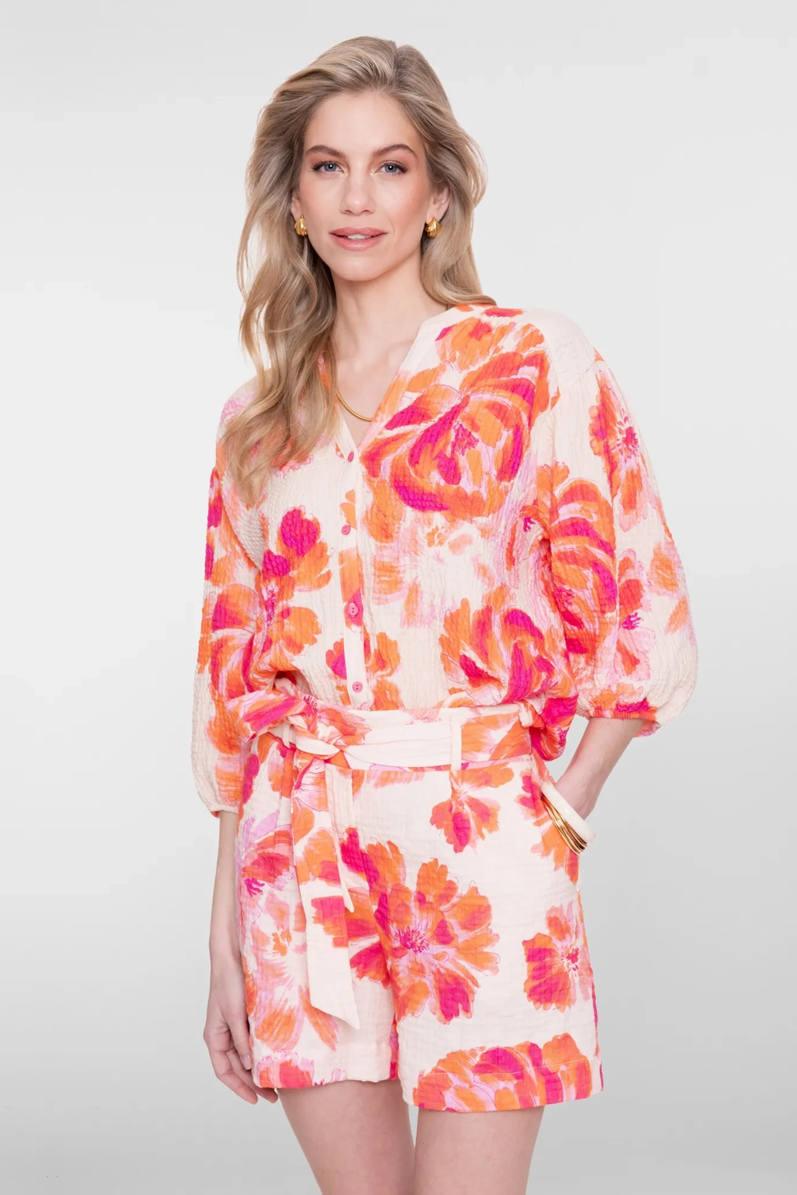 Dames blouse korte mouw oranje