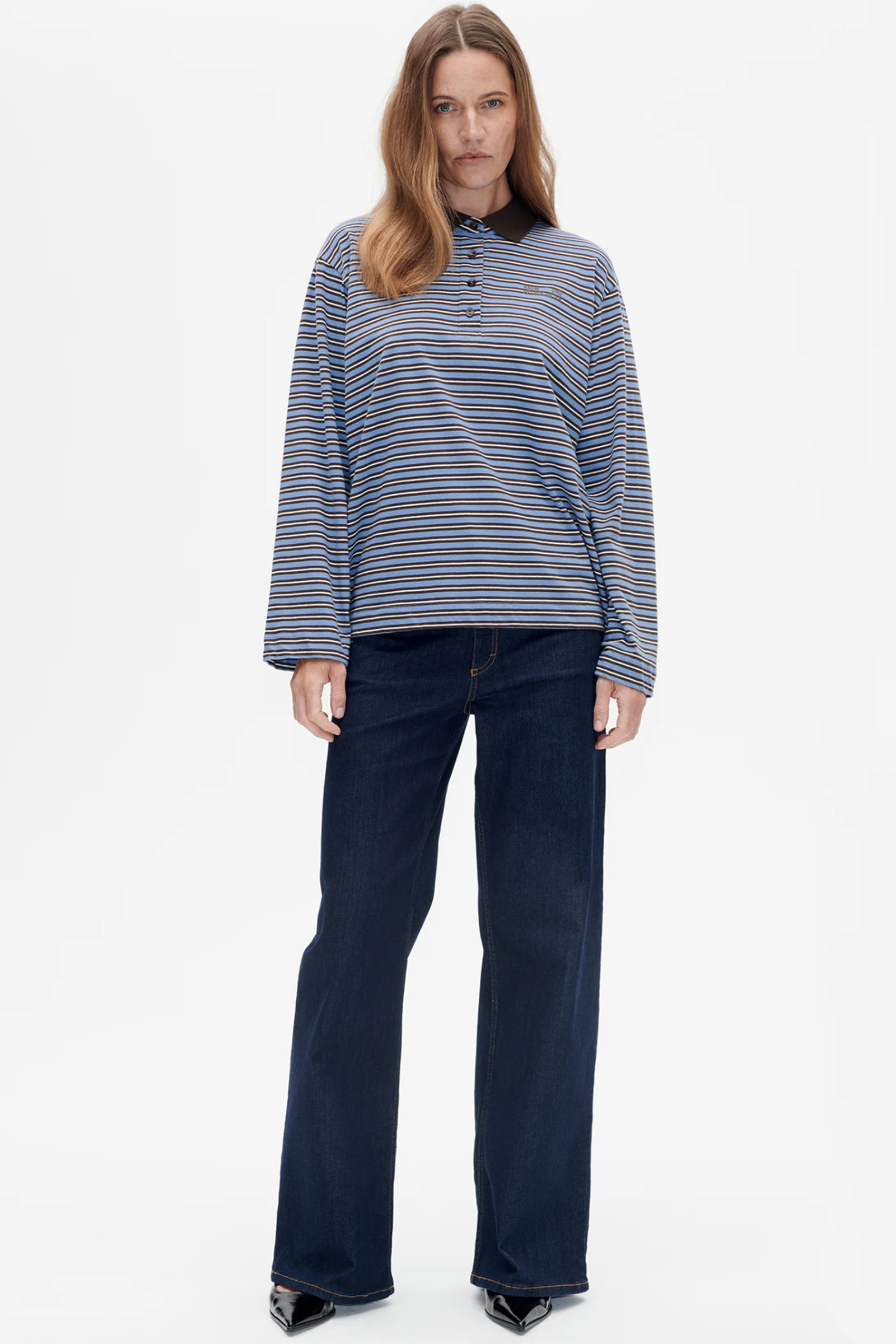 Dames t-shirt lange mouw blauw