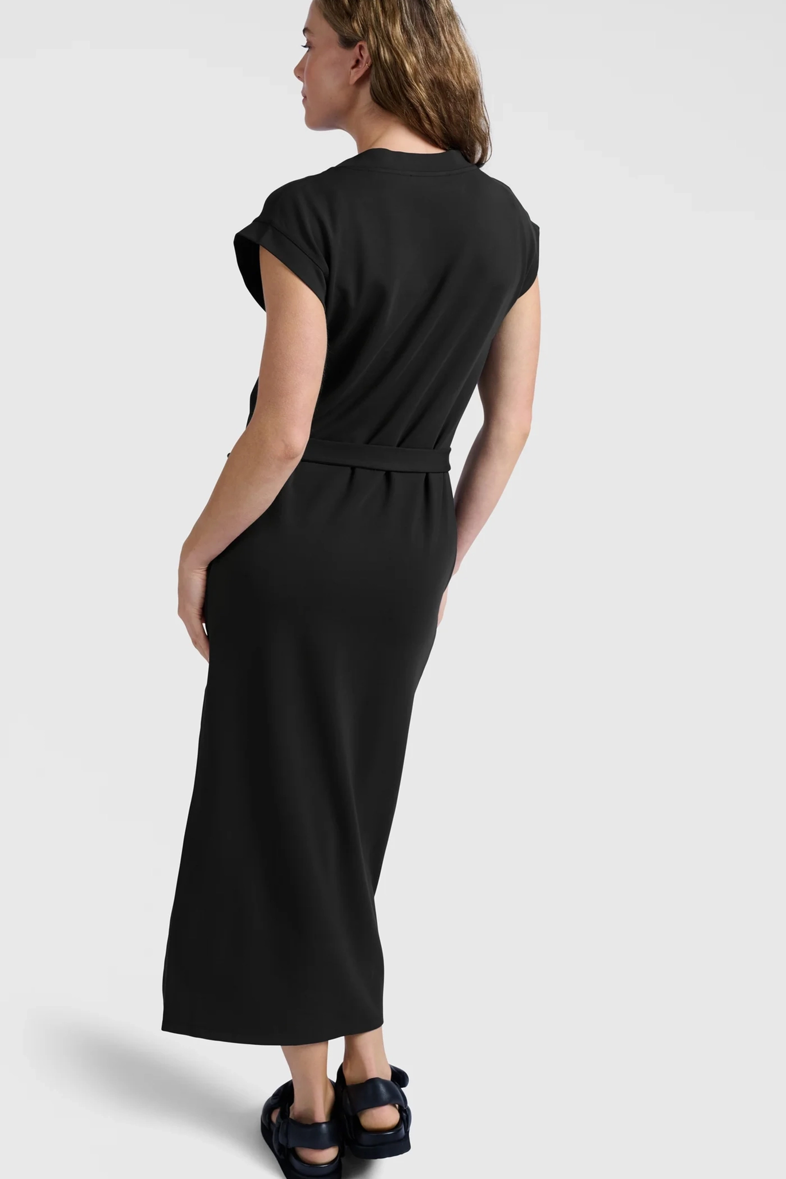 Yaya V-neck t-shirt dress with belt WASHED BLACK 3