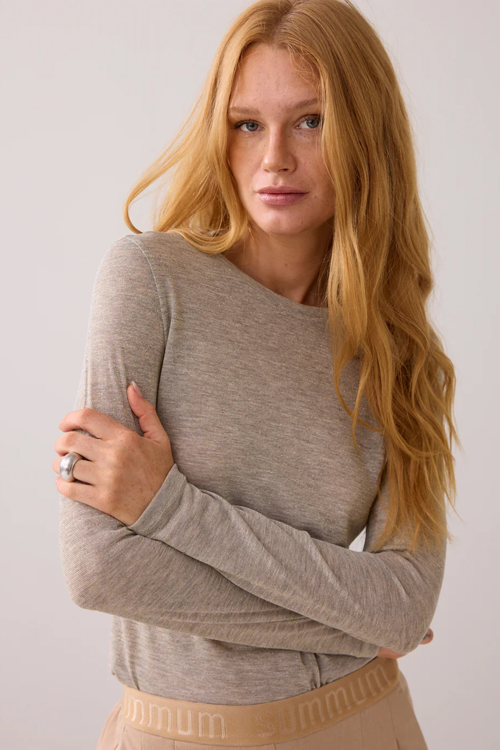 Dames t-shirt lange mouw bruin