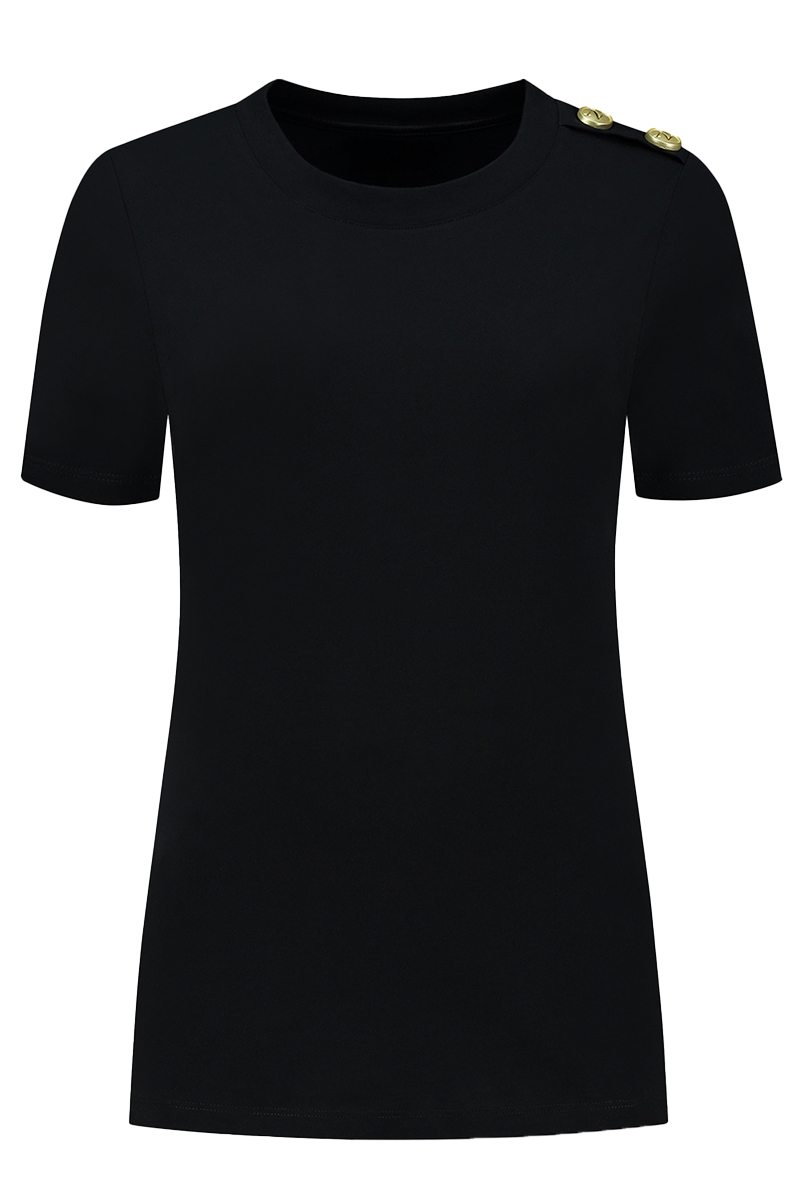 Nikkie Button T-Shirt Zwart-1 1