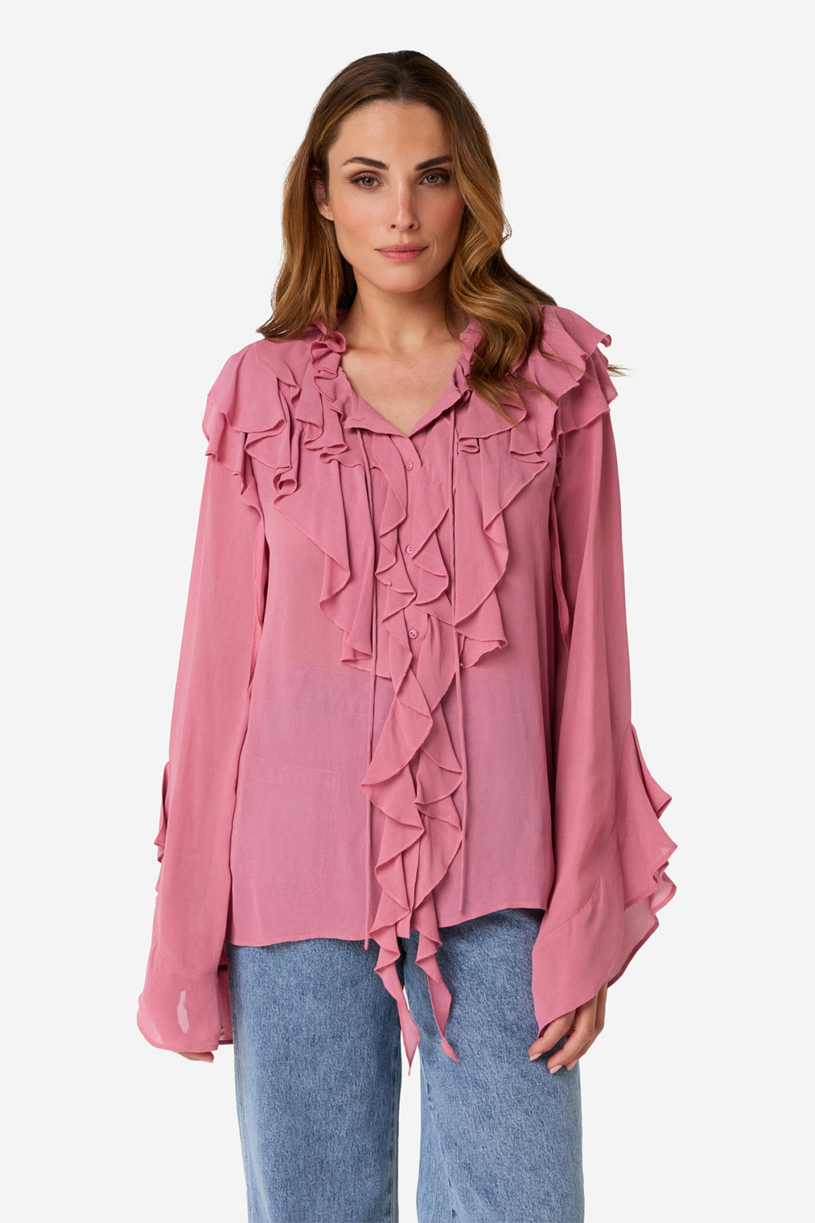 Dames blouse lange mouw rose