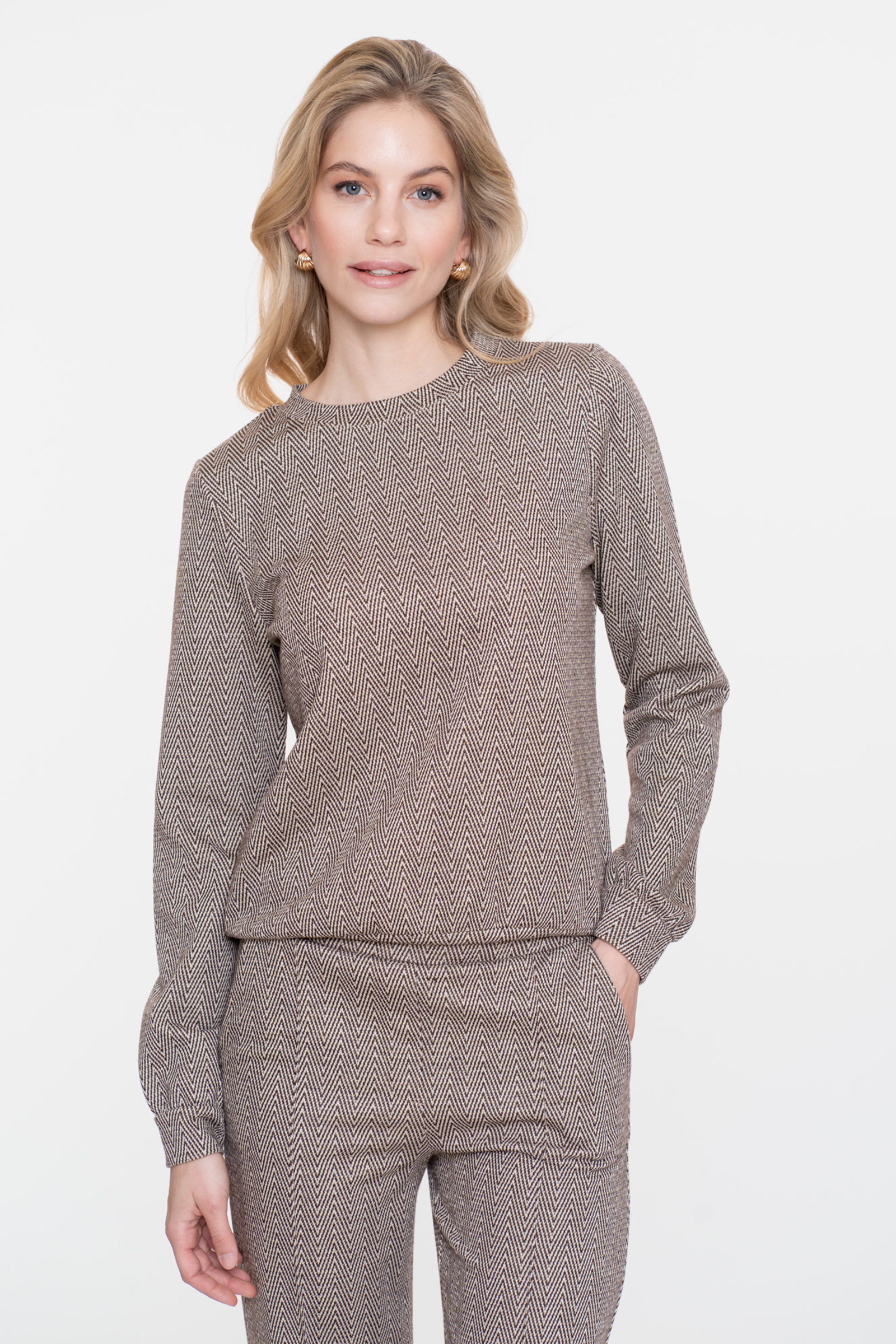 Dames blouse lange mouw bruin