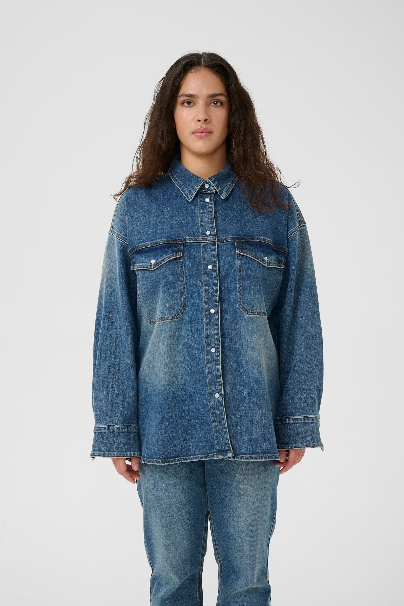 Dames blouse lange mouw blauw