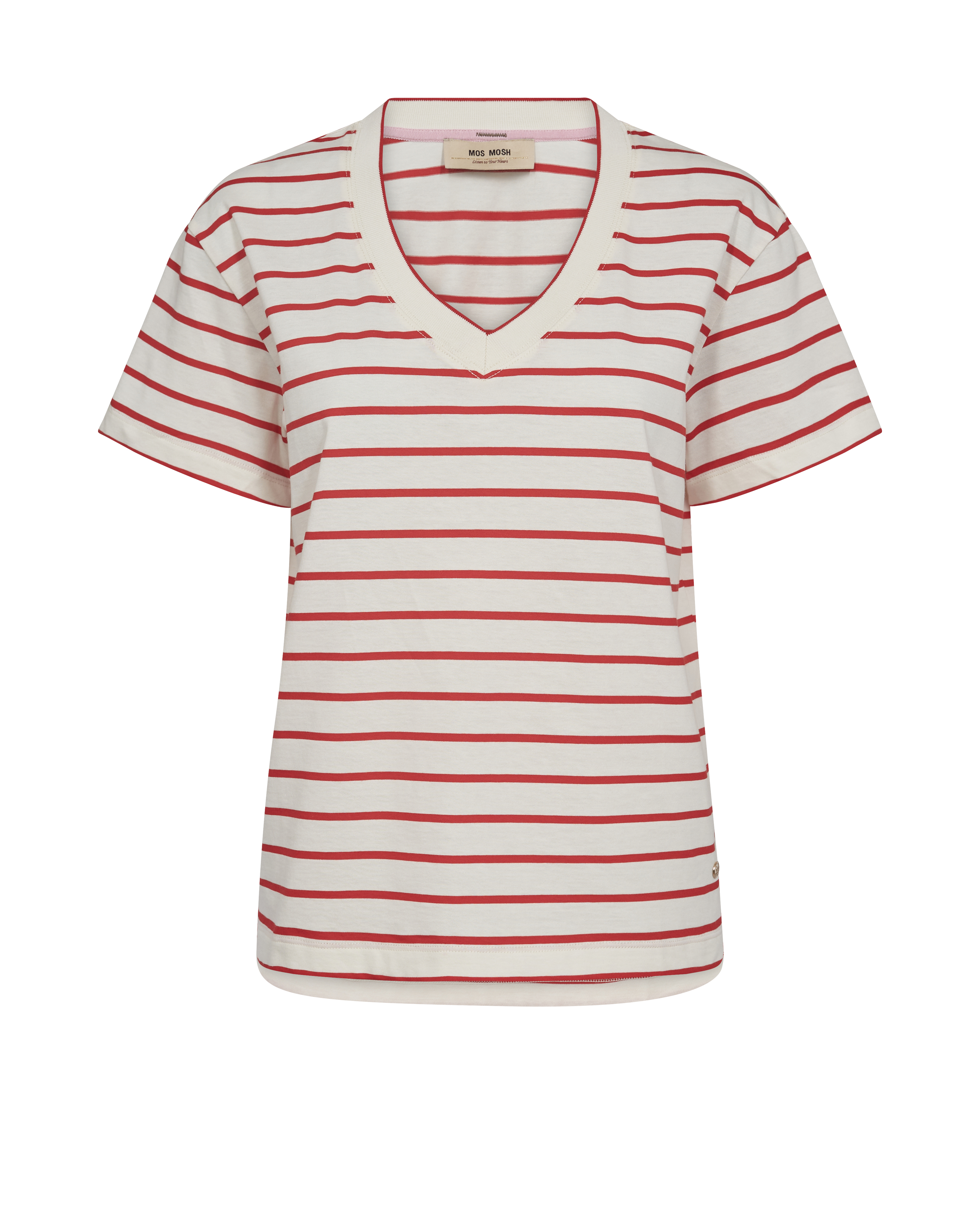 Mos Mosh Nani V-SS Stripe Tee Rood-1 1