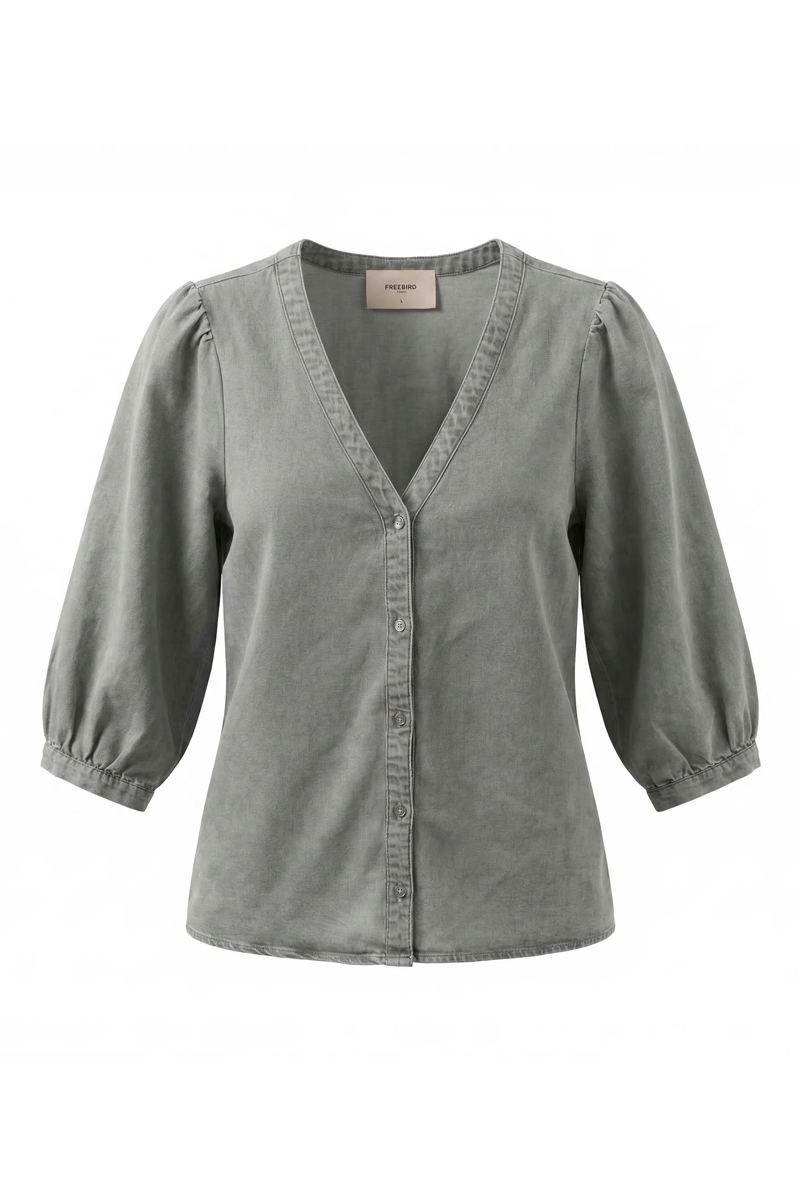 Dames blouse lange mouw grijs