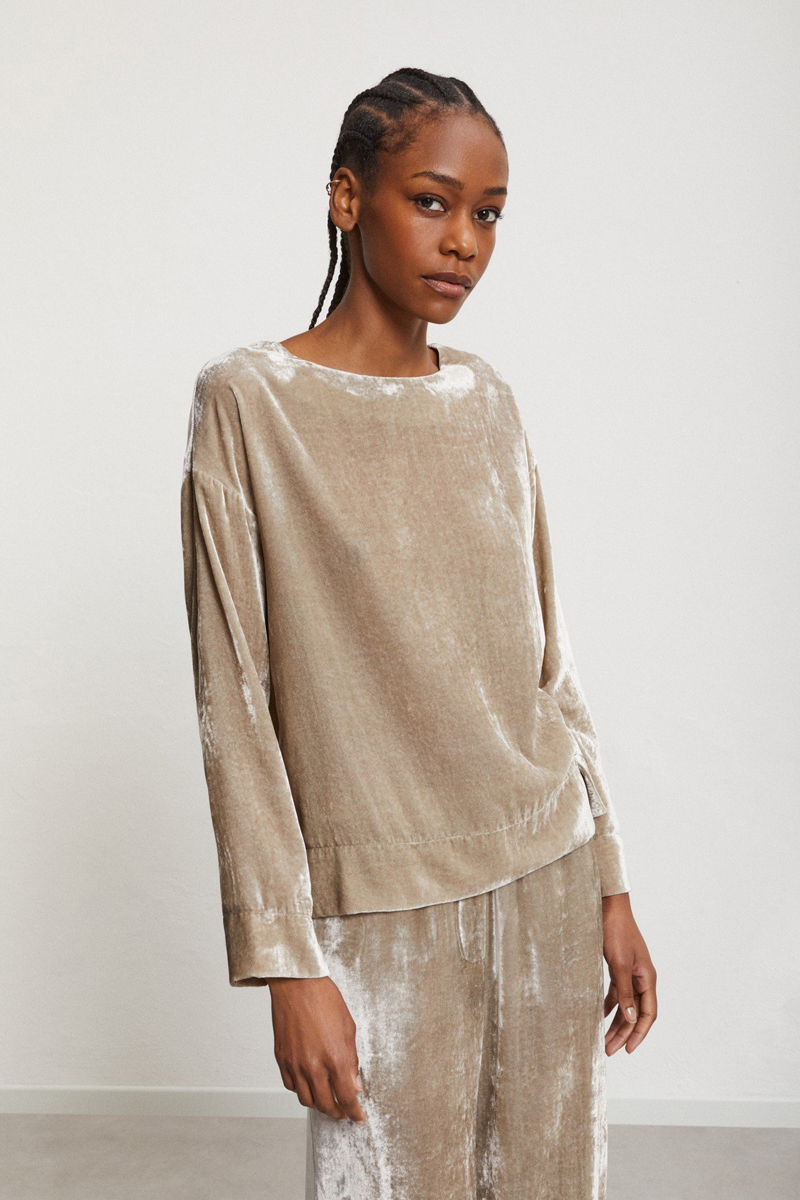 Dames blouse lange mouw bruin