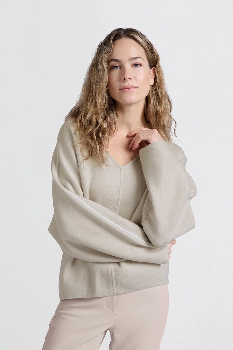 Yaya Oversized v-neck sweater ls PUMICE STONE BEIGE 2