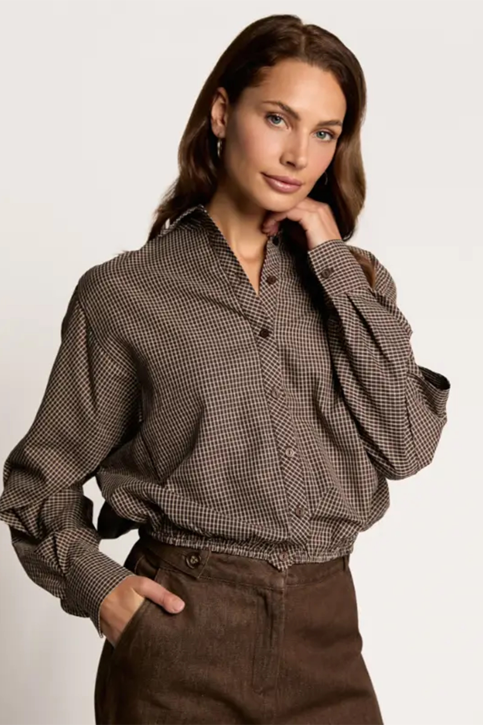 Dames blouse lange mouw bruin