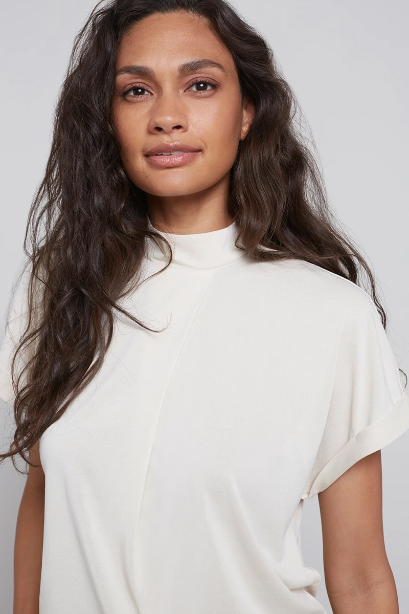 Yaya Top with pleat Bruin/Beige-2 2