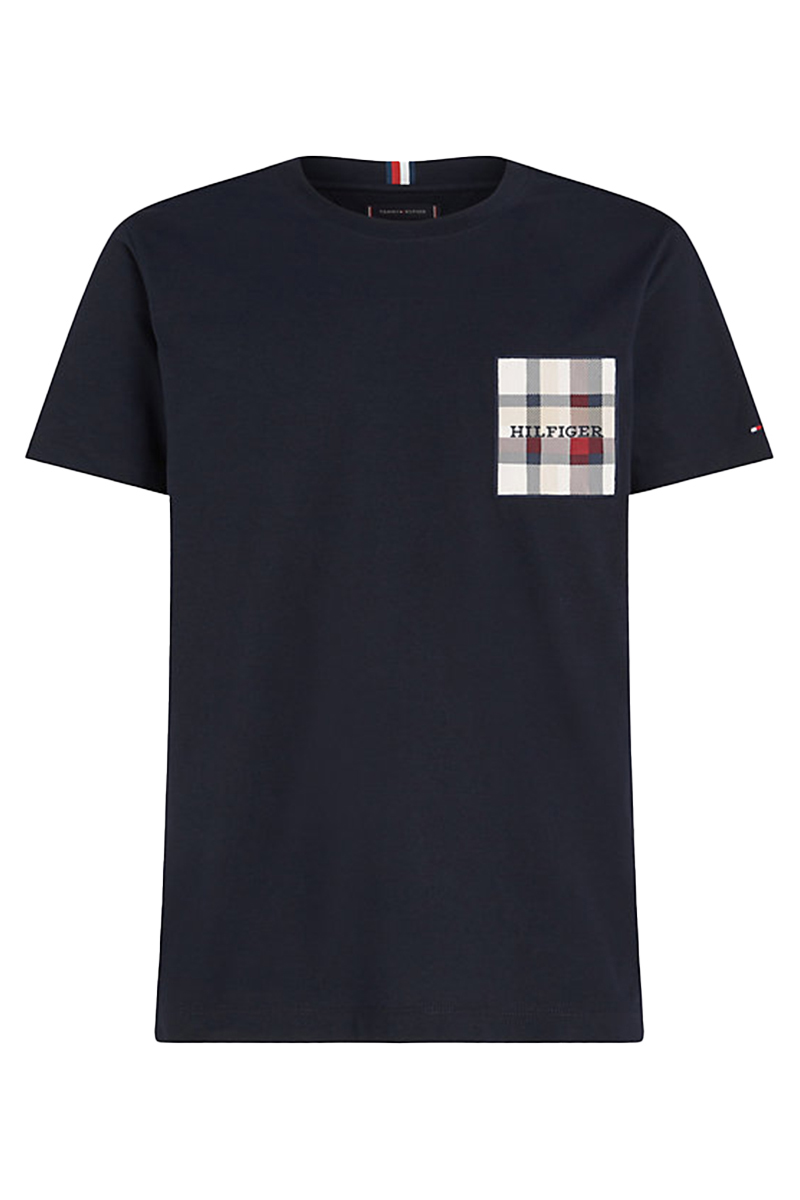 Tommy Hilfiger CHECK MONOTYOE LABEL TEE Blauw-1 1