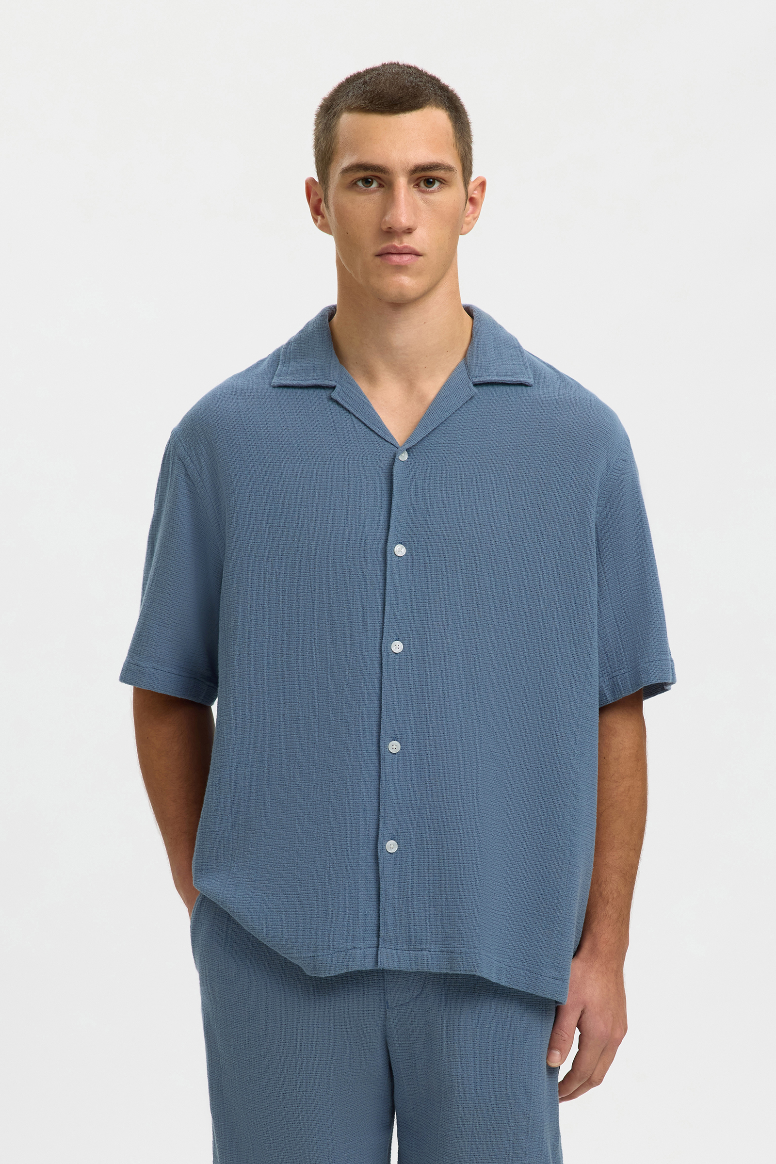 Heren overhemd km casual blauw