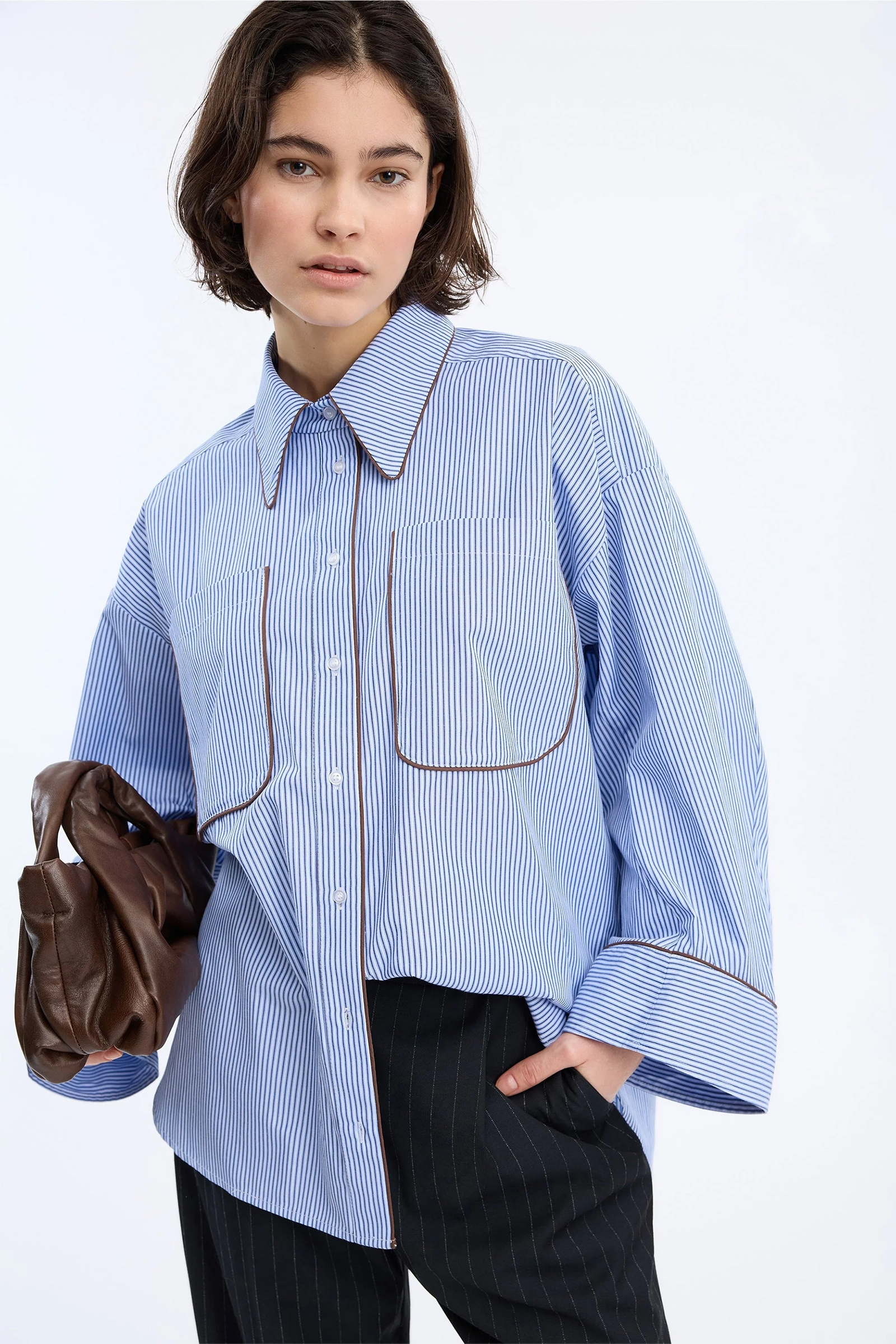Dames blouse lange mouw blauw
