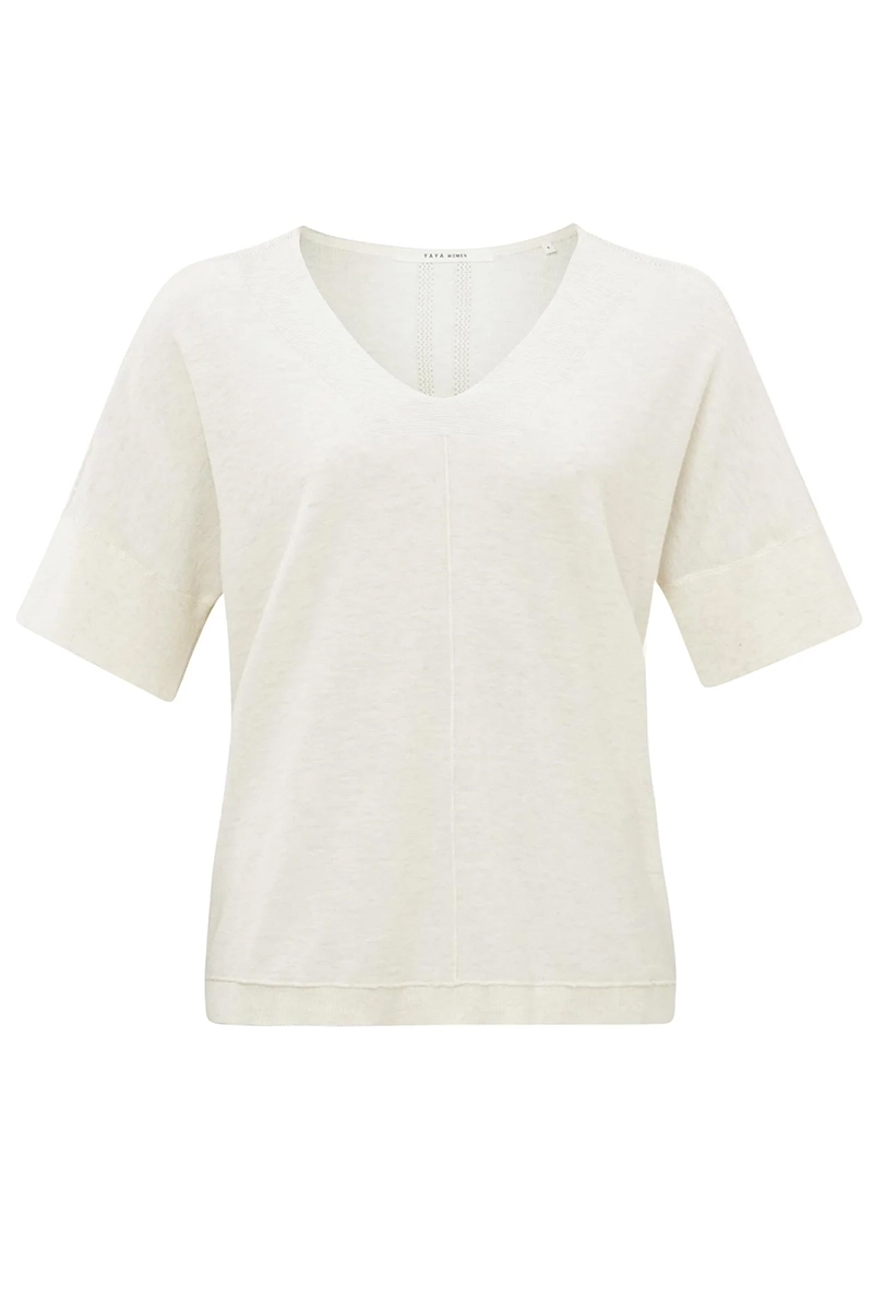 Yaya V-neck sweater with mesh detai OFF WHITE MELANGE 1