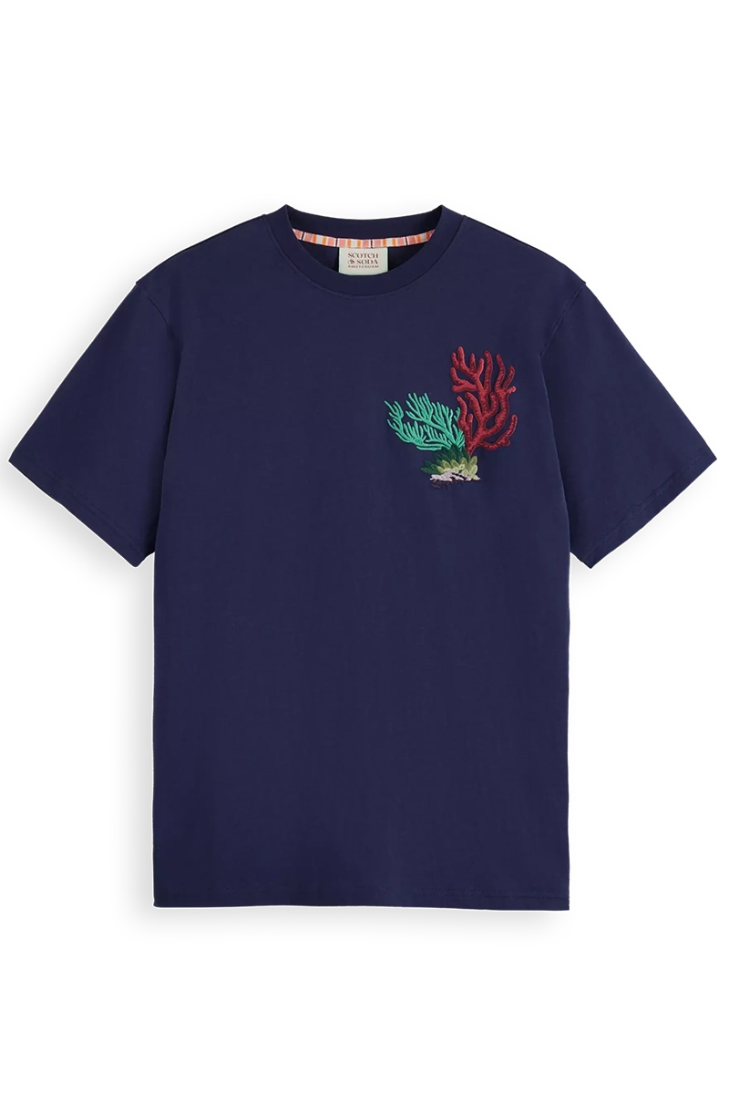 Scotch & Soda Embroidered Coral T-shirt Navy Blue 1
