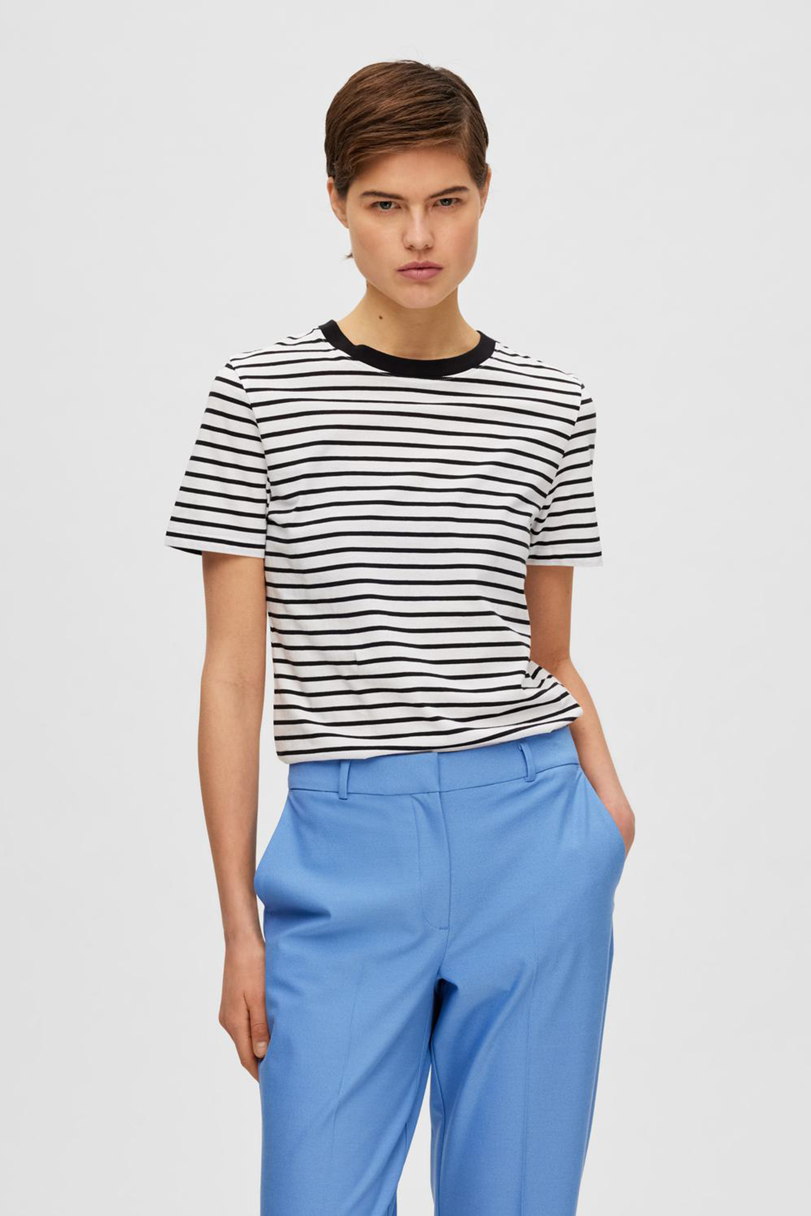 Selected SLFMYESSENTIAL SS STRIPE O-NECK TEE 179099001-Black/AOP 2