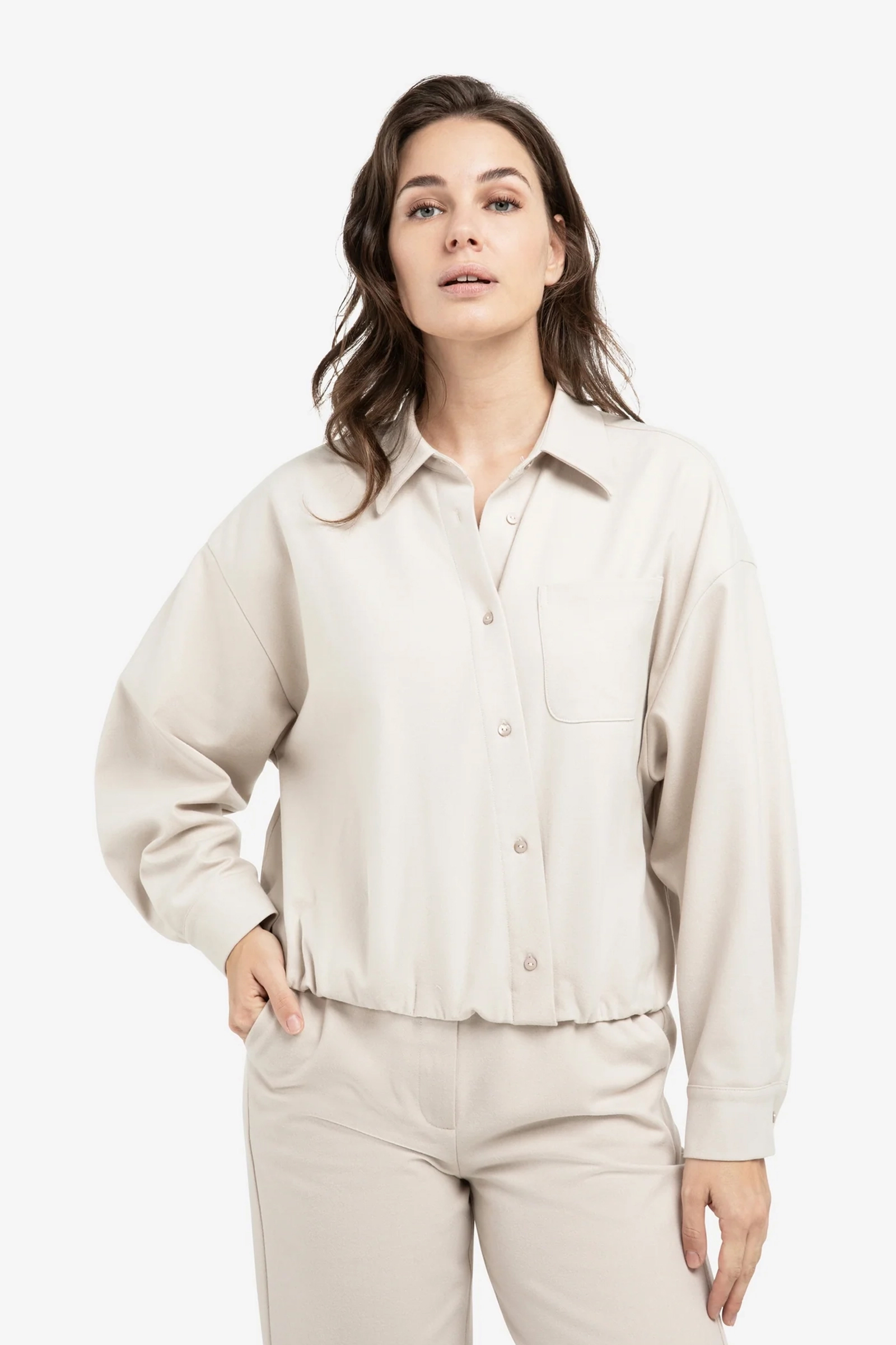 Dames blouse lange mouw grijs