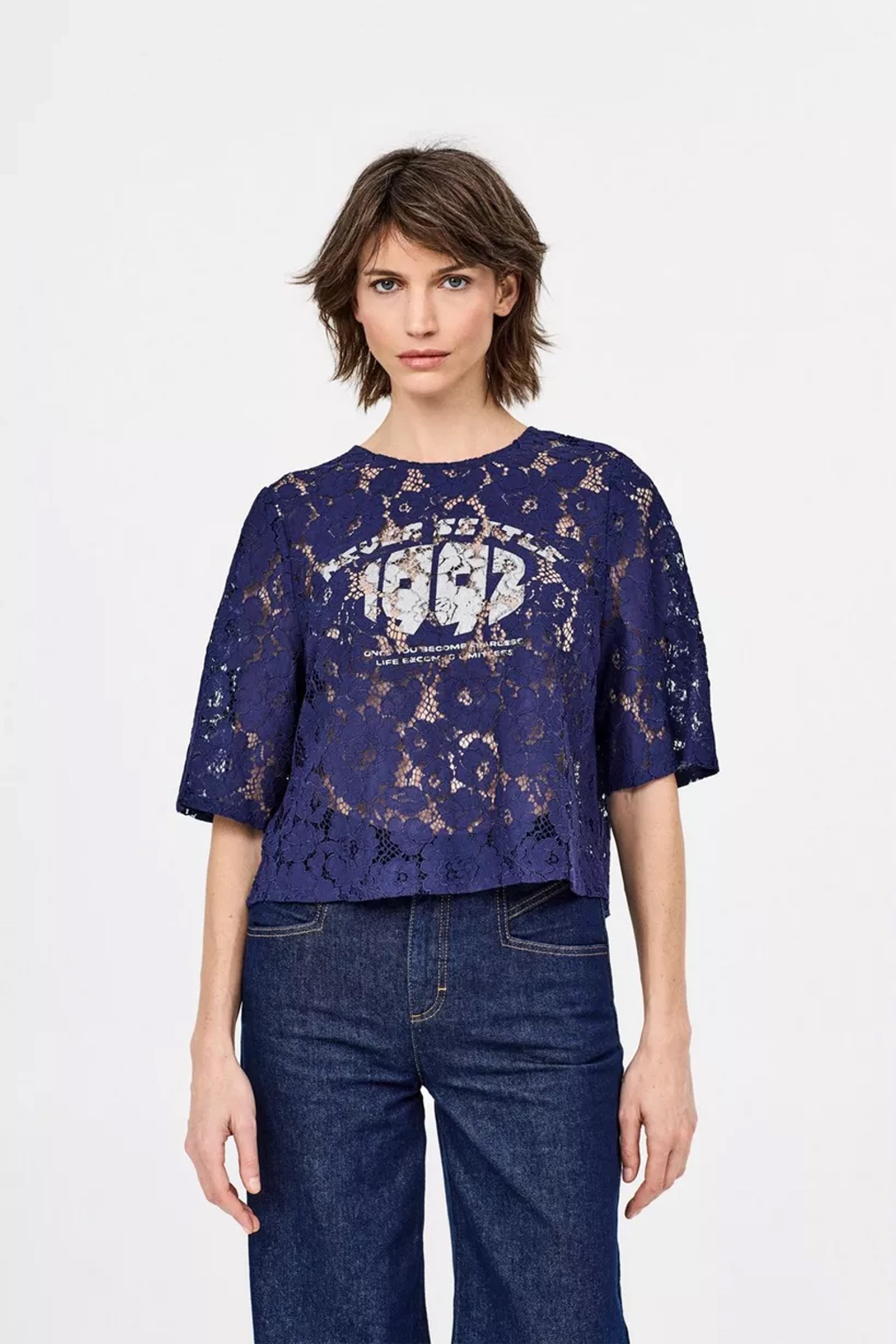 Dames blouse korte mouw blauw