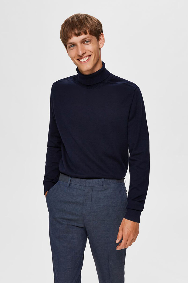Selected SLHBERG ROLL NECK B NOOS Blauw-1 1