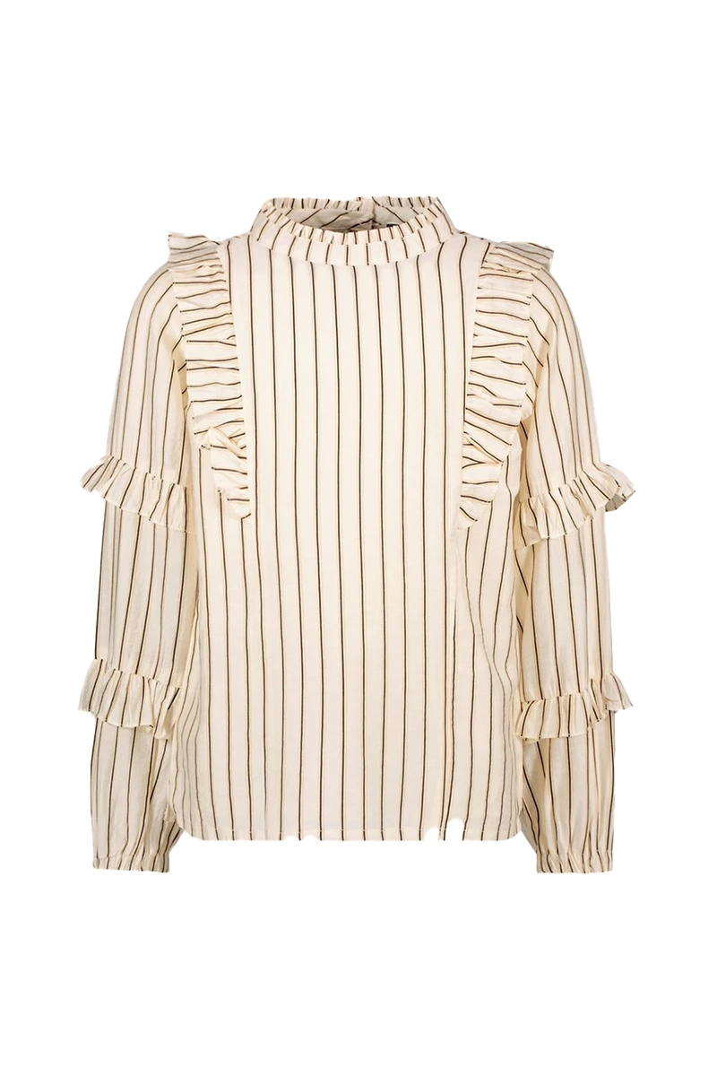 Like Flo flo girls woven stripe blouse with ruffles Ecru-1 1