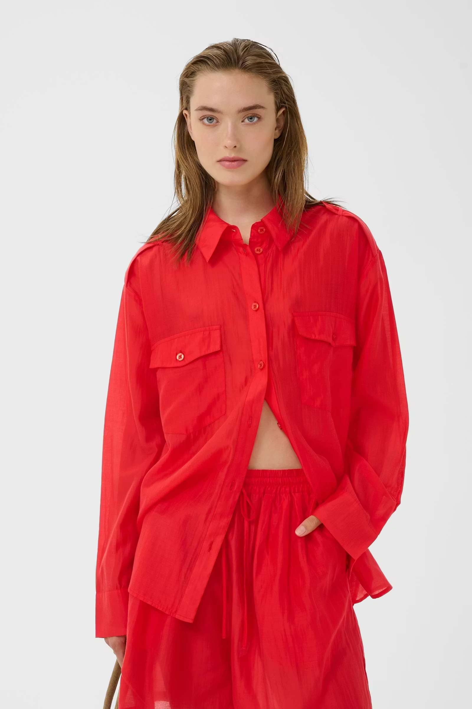Dames blouse lange mouw rood