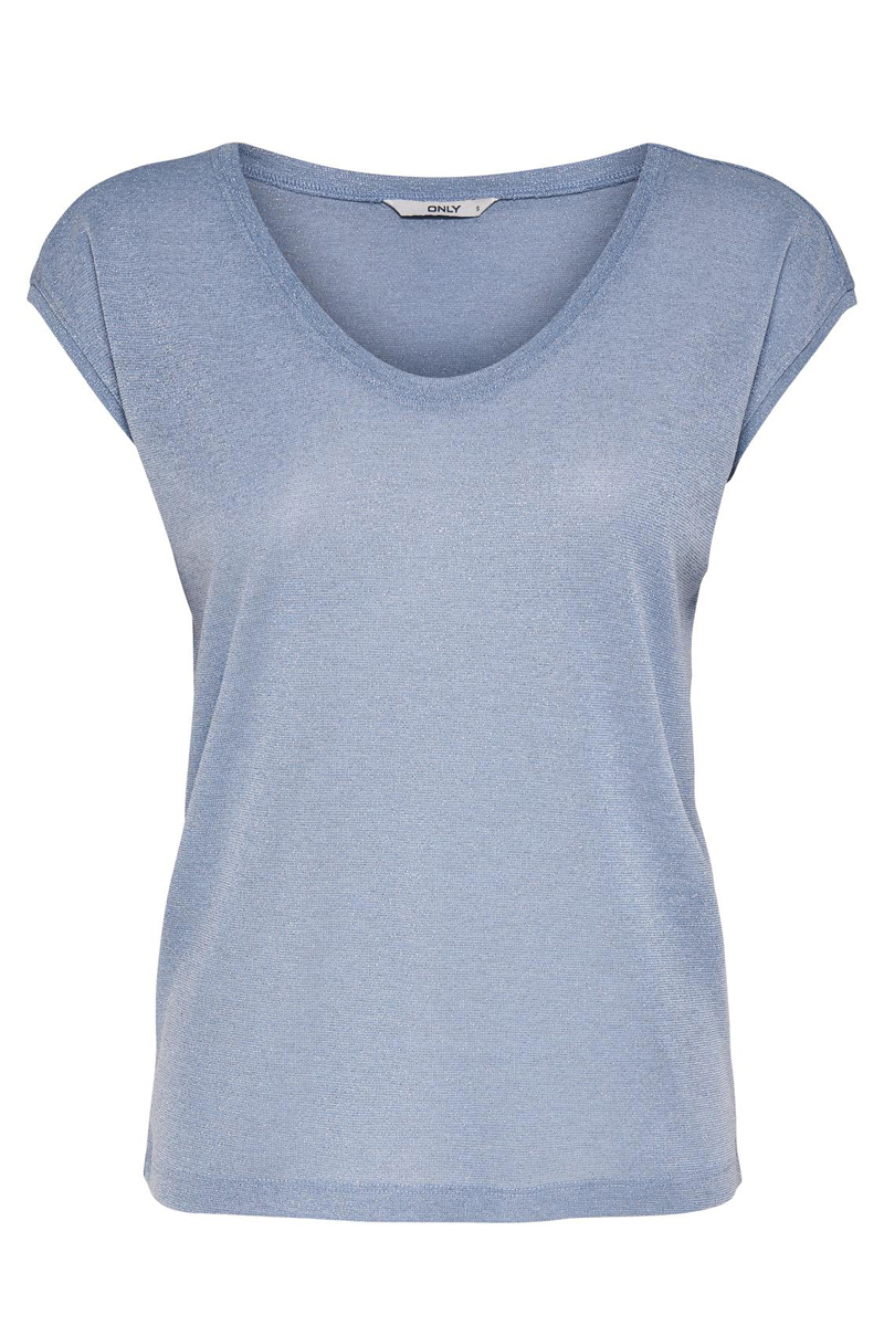 Only ONLSILVERY S/S V NECK LUREX TOP JRS Blauw-1 1
