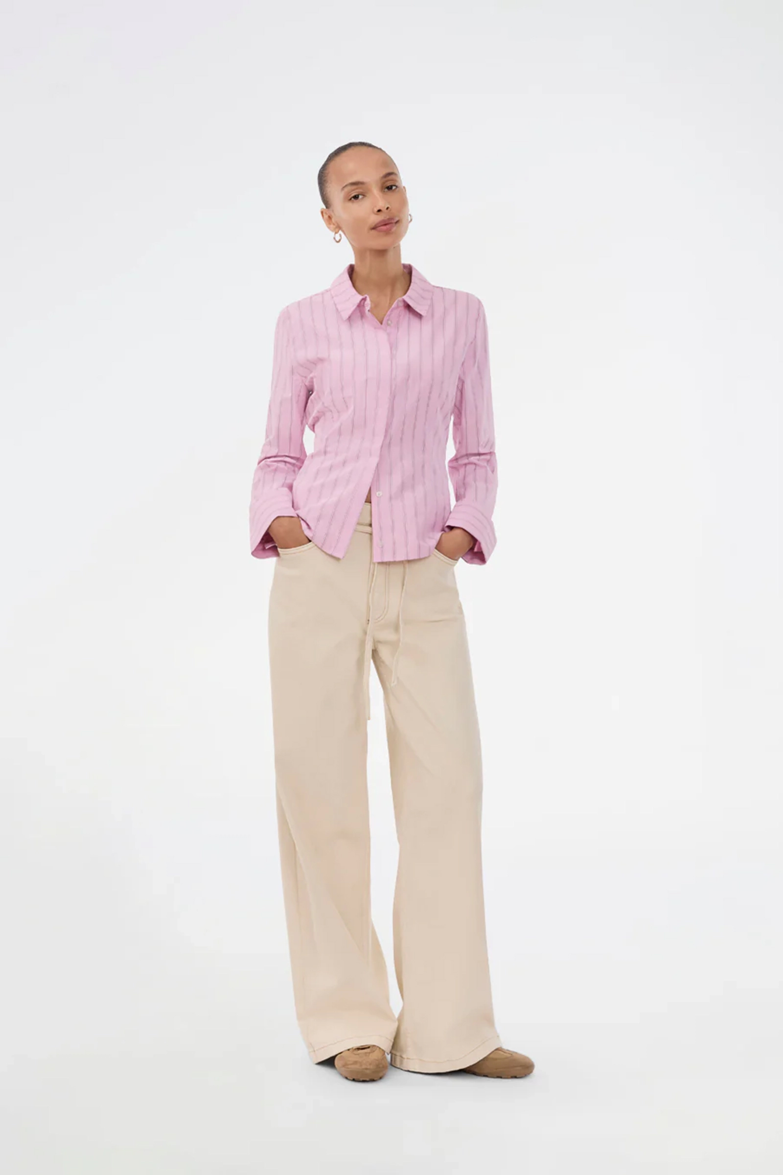 Dames blouse lange mouw rose