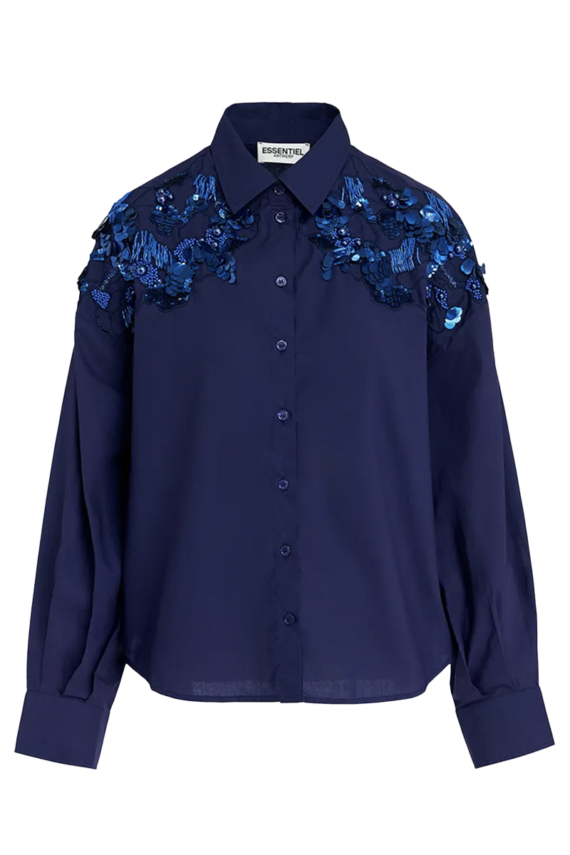 Dames blouse lange mouw blauw